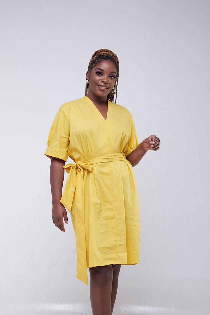 Safari Huru Short Sleeved Shirt Dress - Mustard