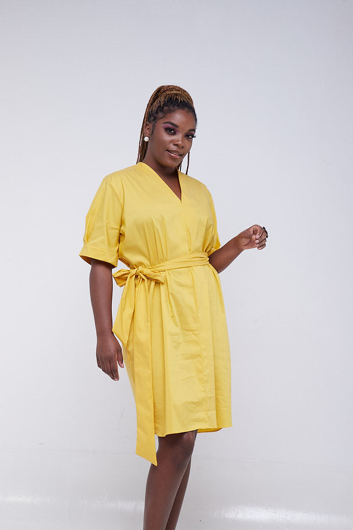 Safari Huru Short Sleeved Shirt Dress - Mustard