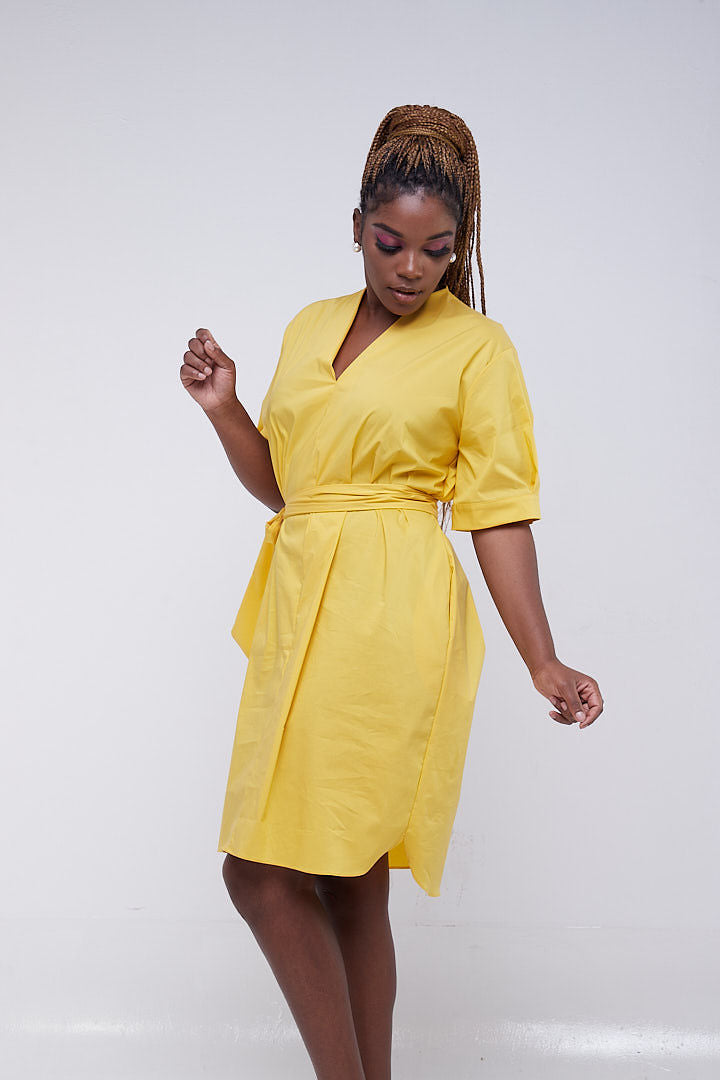 Safari Huru Short Sleeved Shirt Dress - Mustard