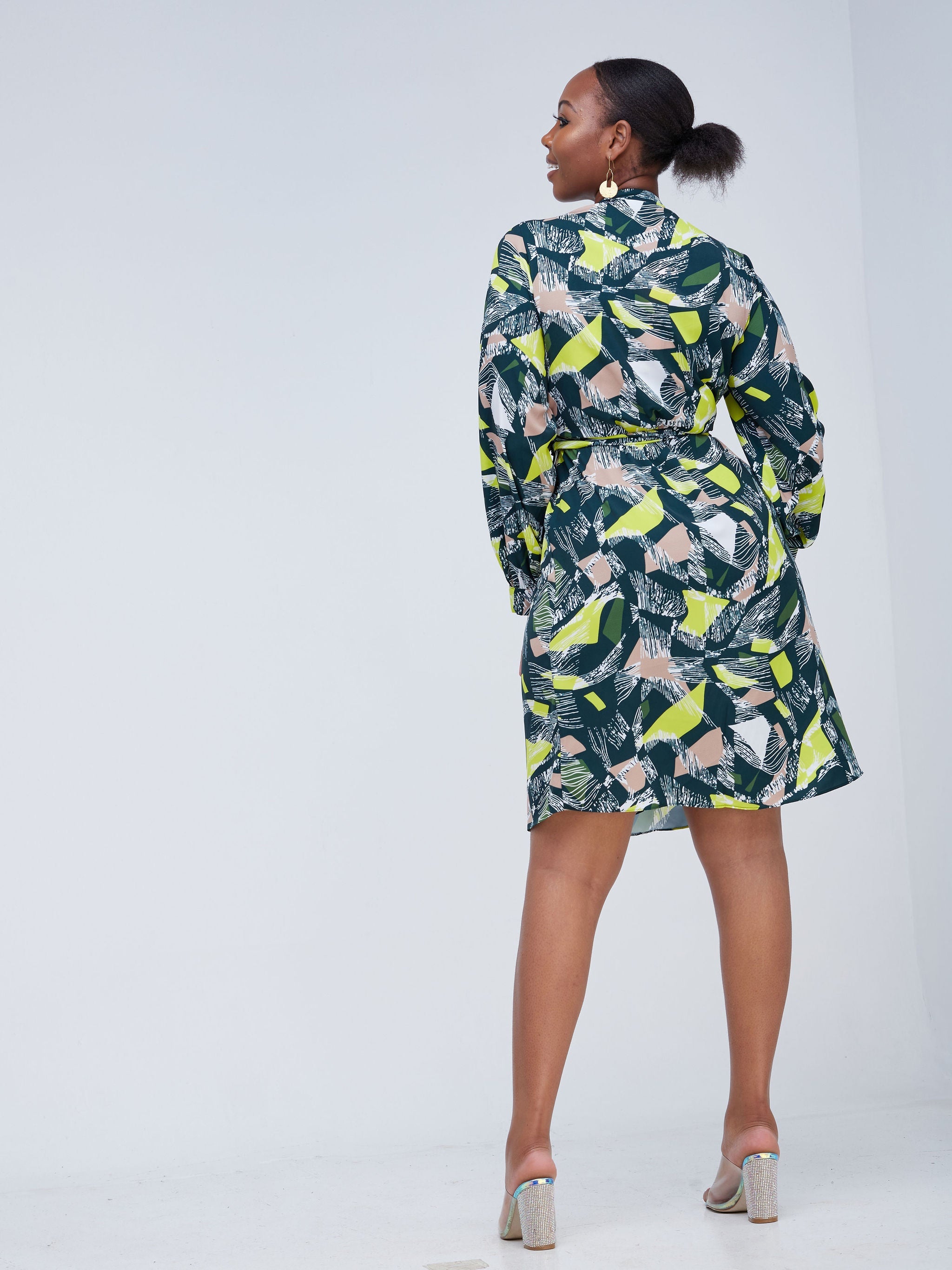 Vivo Zena Tulip Hem Wrap Dress - Green Print