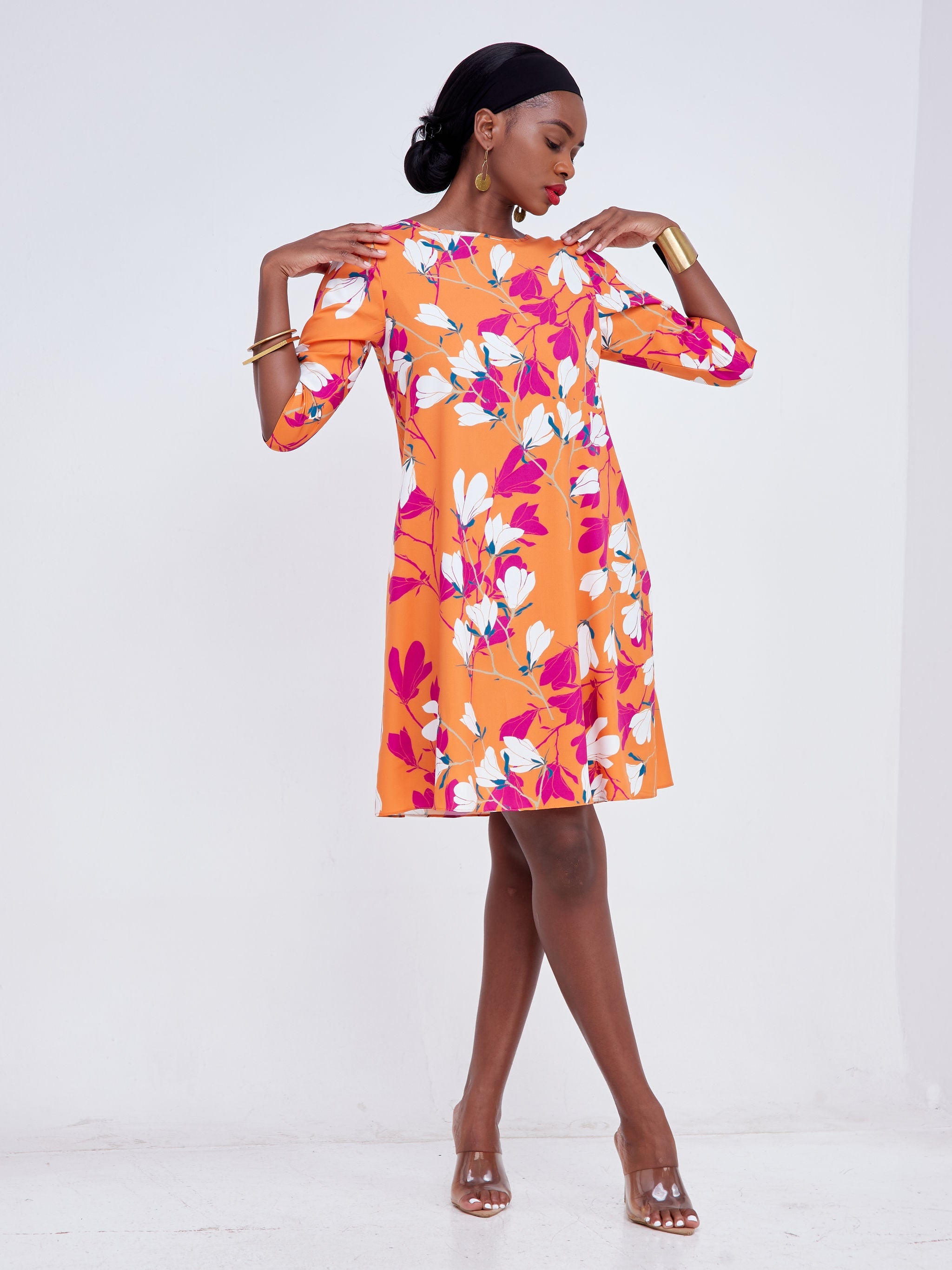 Vivo Basic Ayo Tent Dress - Orange / Purple Floral Print