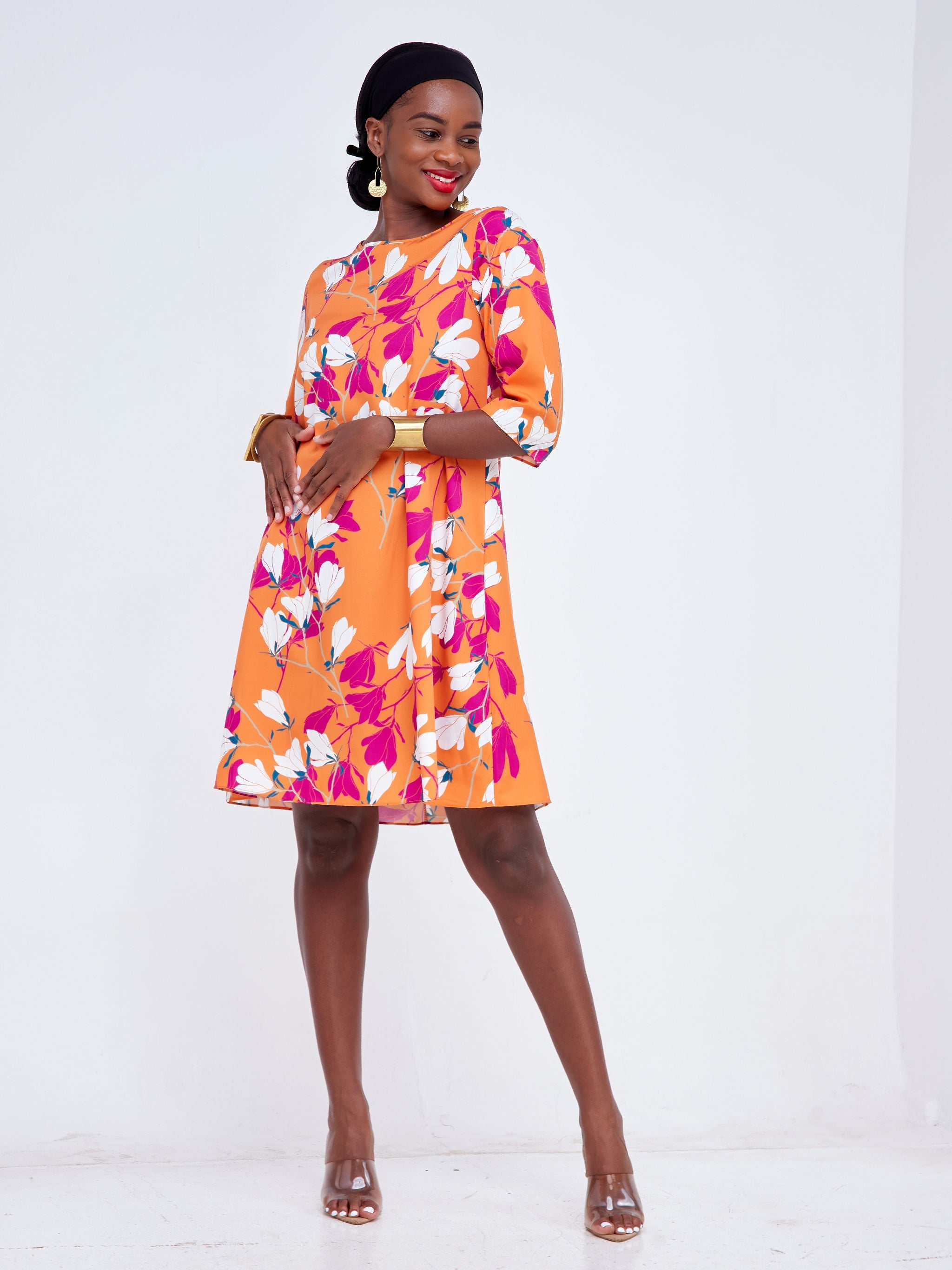 Vivo Basic Ayo Tent Dress - Orange / Purple Floral Print