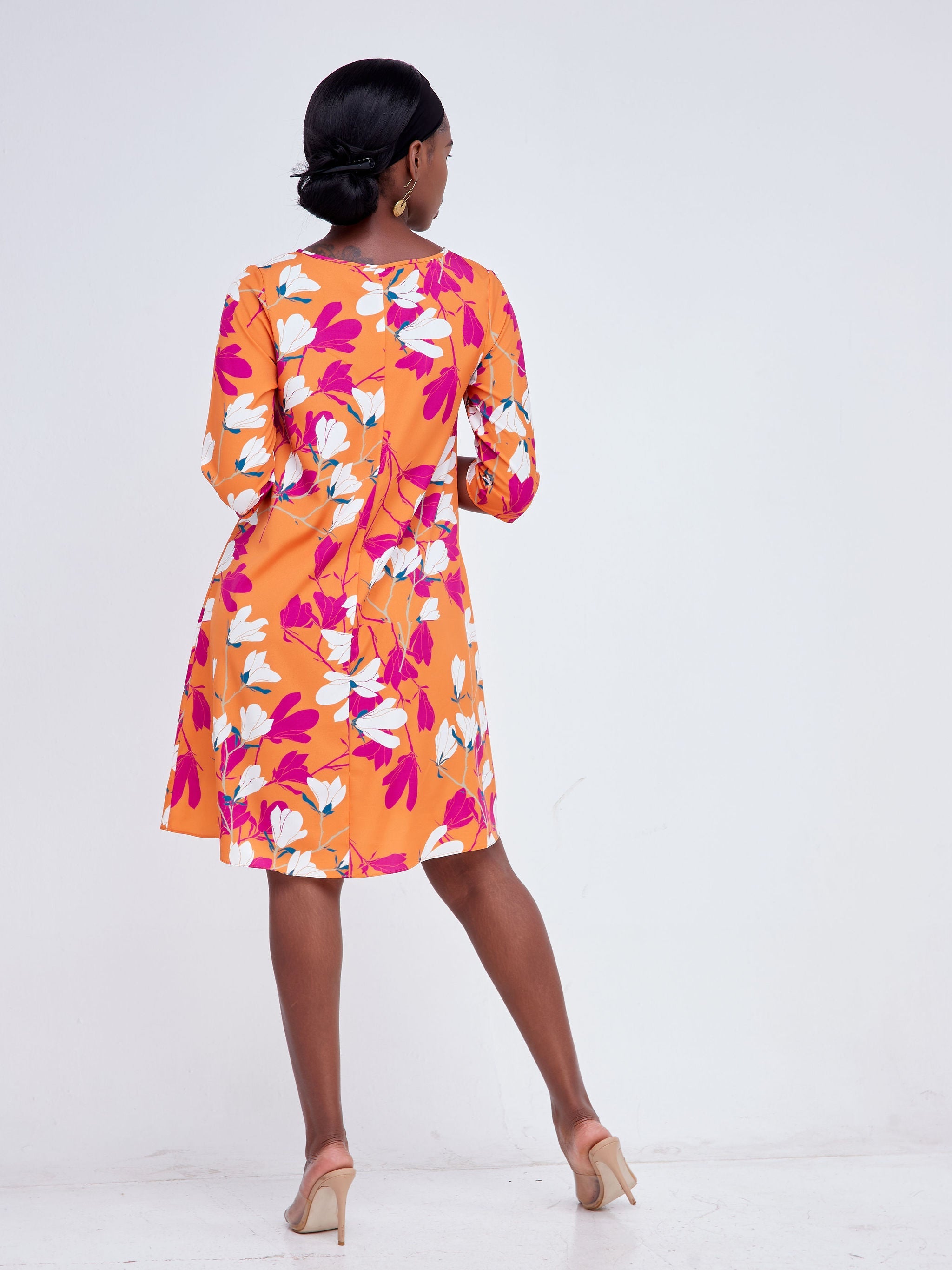 Vivo Basic Ayo Tent Dress - Orange / Purple Floral Print