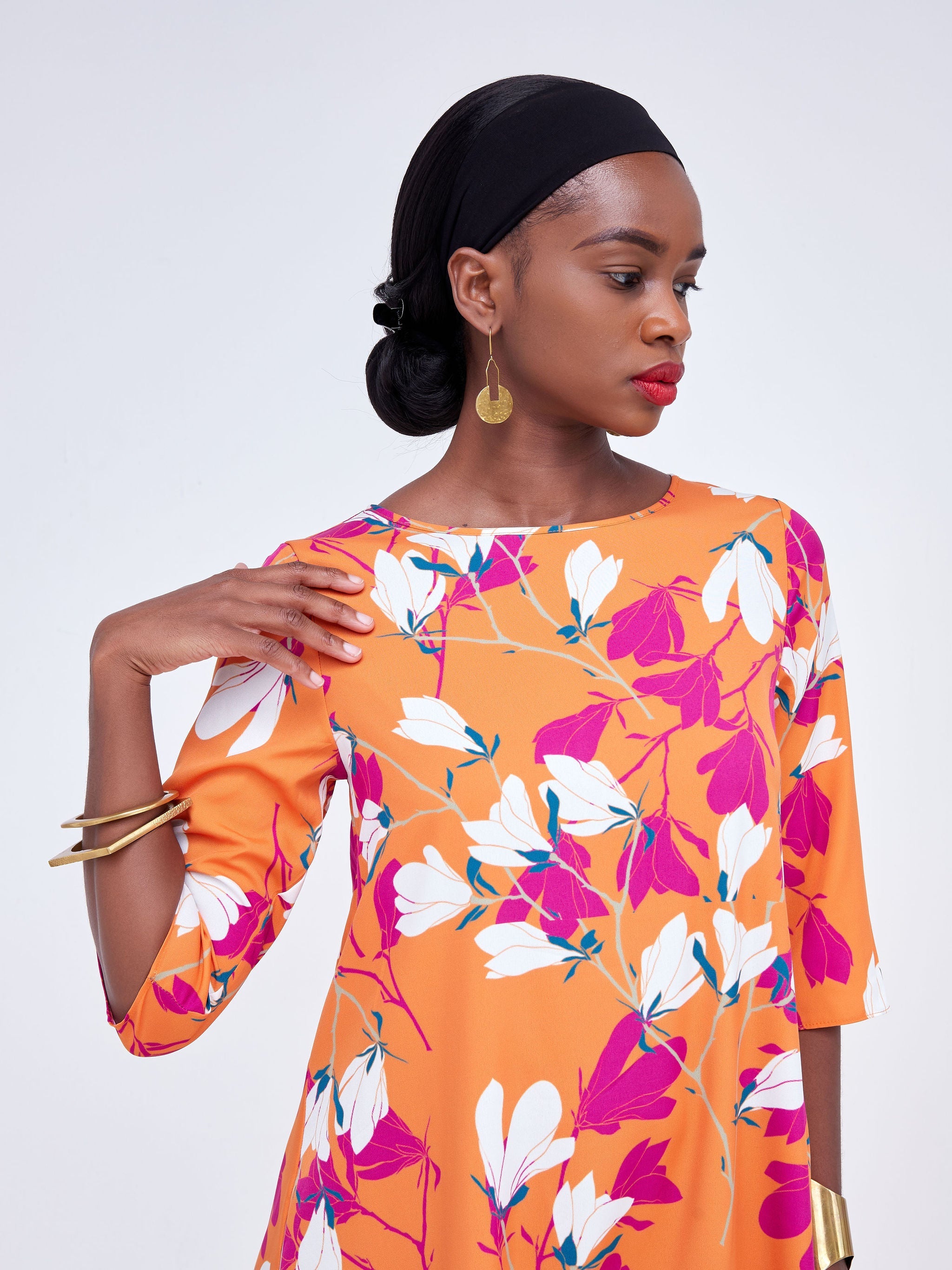 Vivo Basic Ayo Tent Dress - Orange / Purple Floral Print