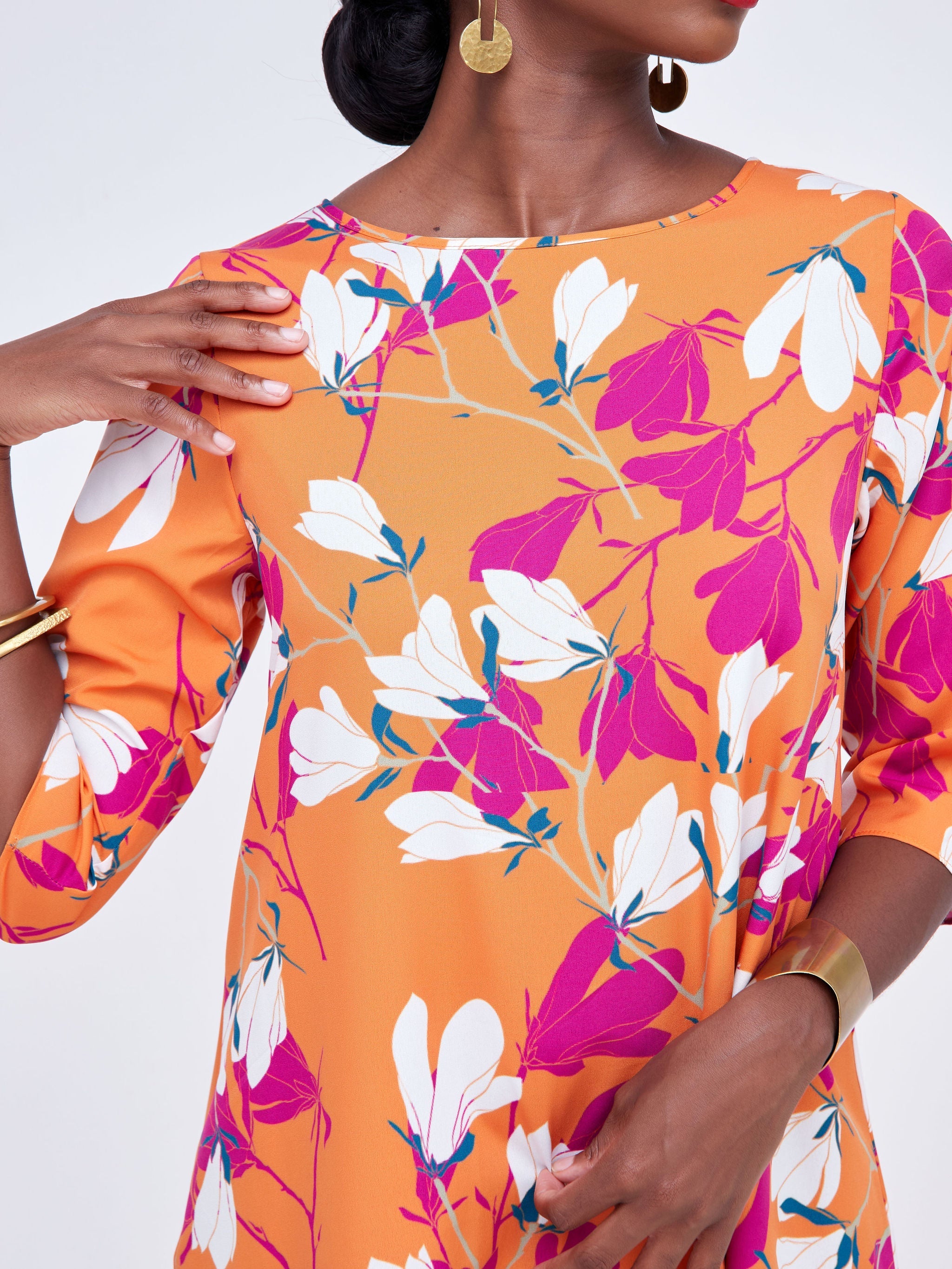 Vivo Basic Ayo Tent Dress - Orange / Purple Floral Print