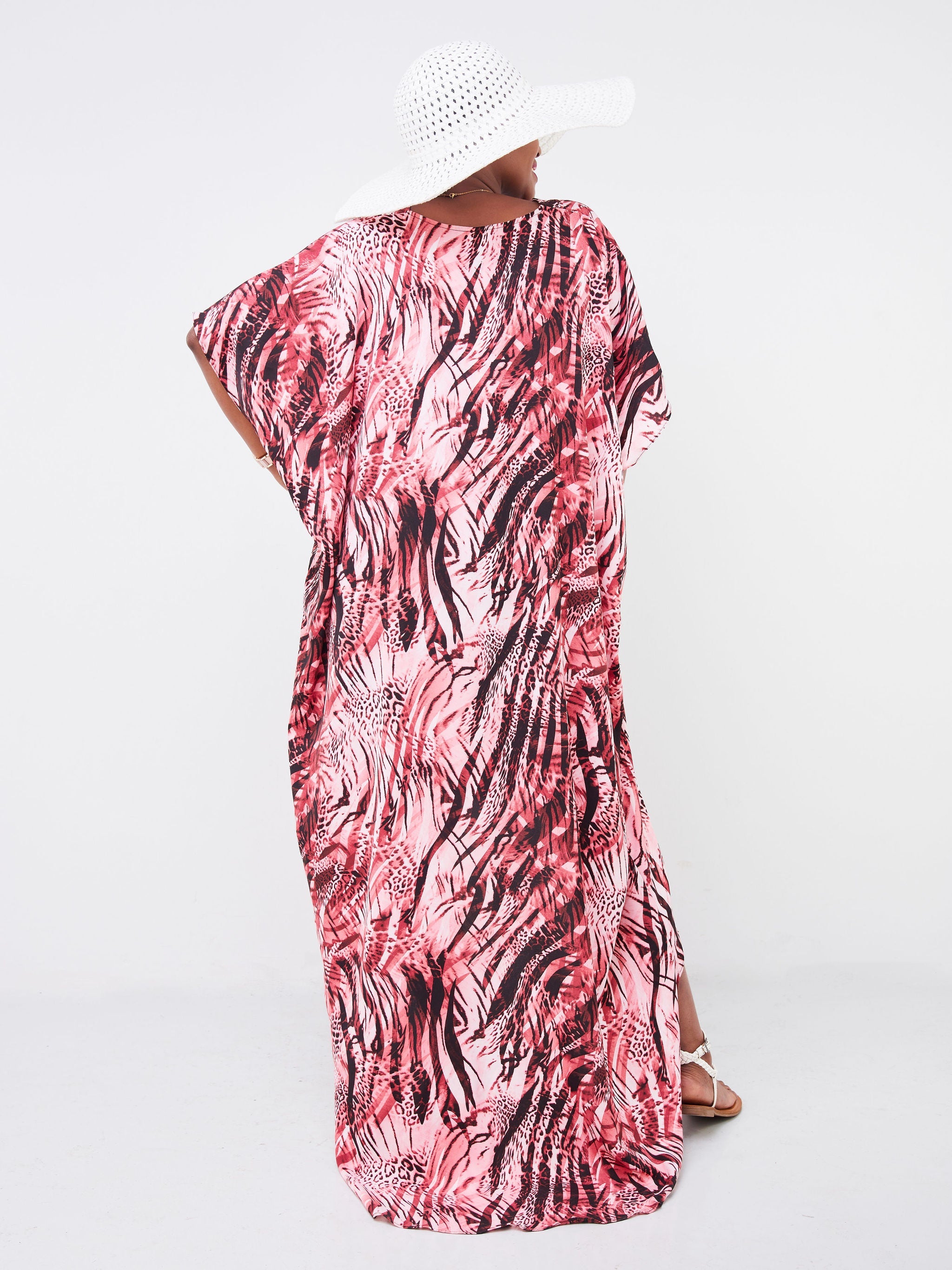 Vivo Malindi Panelled High Low Dress - Maroon / Black Animal Print