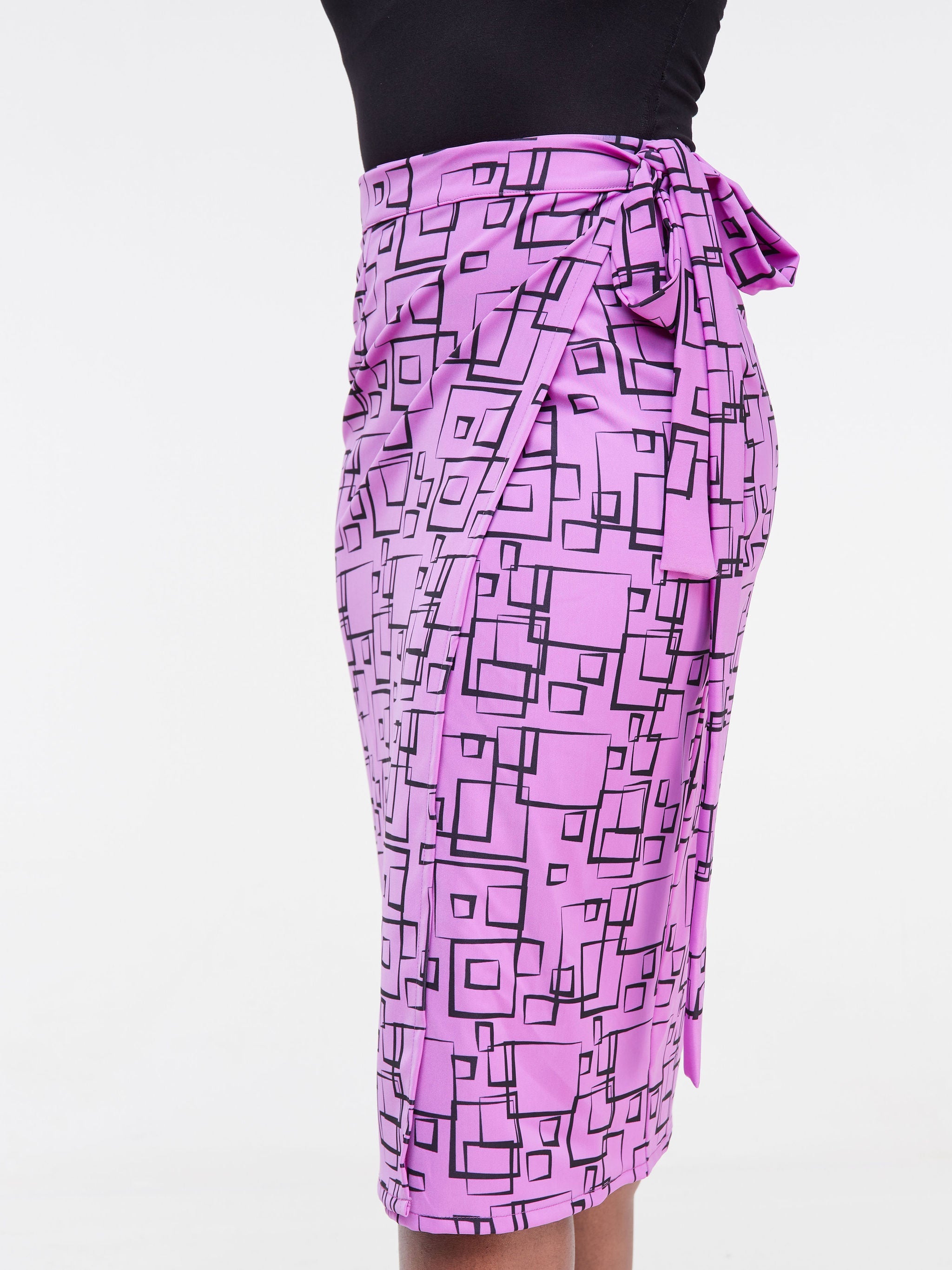 Vivo Fahari Wrap Pencil Skirt - Light Purple Geometric Print