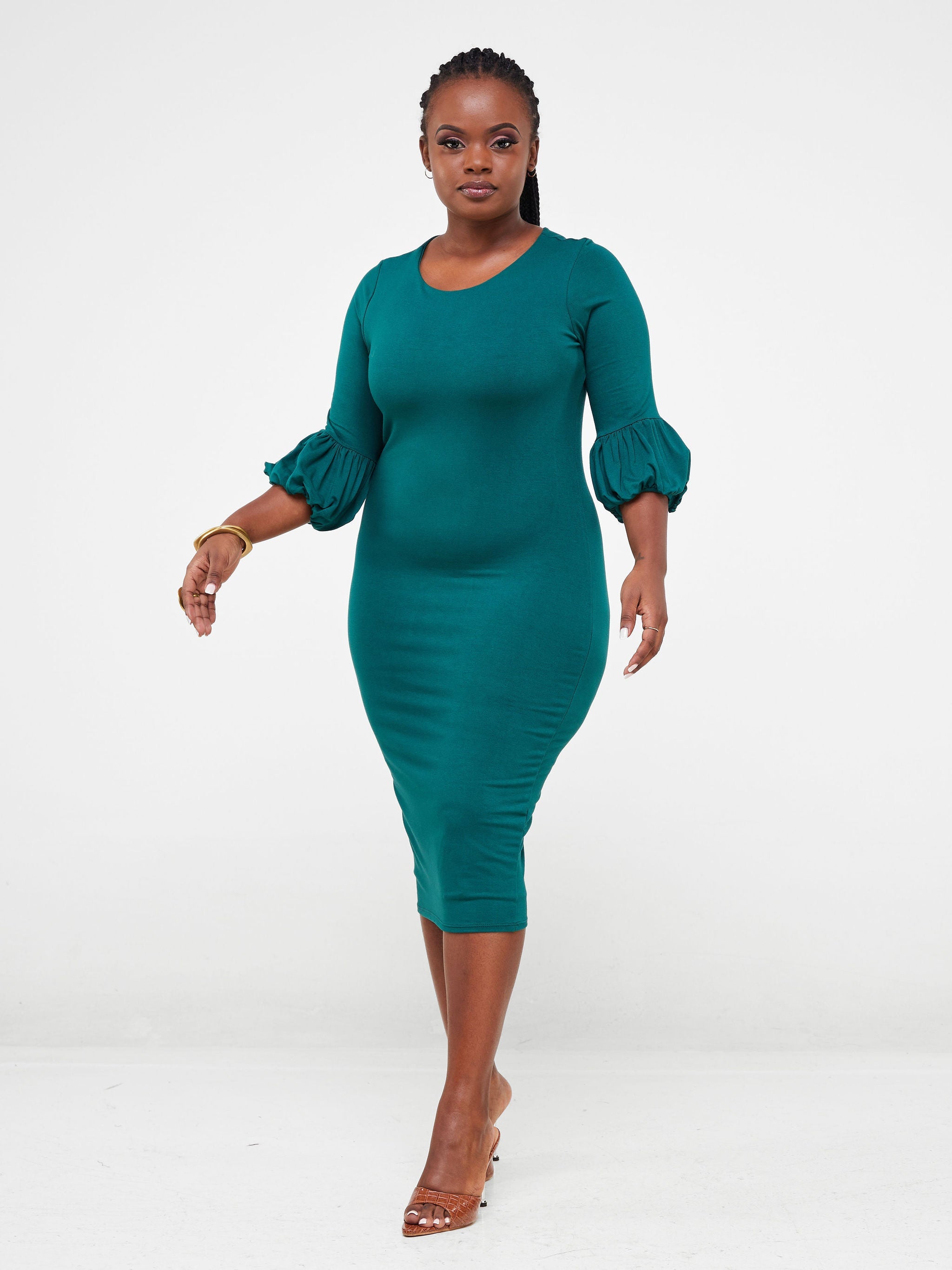 Vivo Basic Puff Sleeved Bodycon - Forest Green