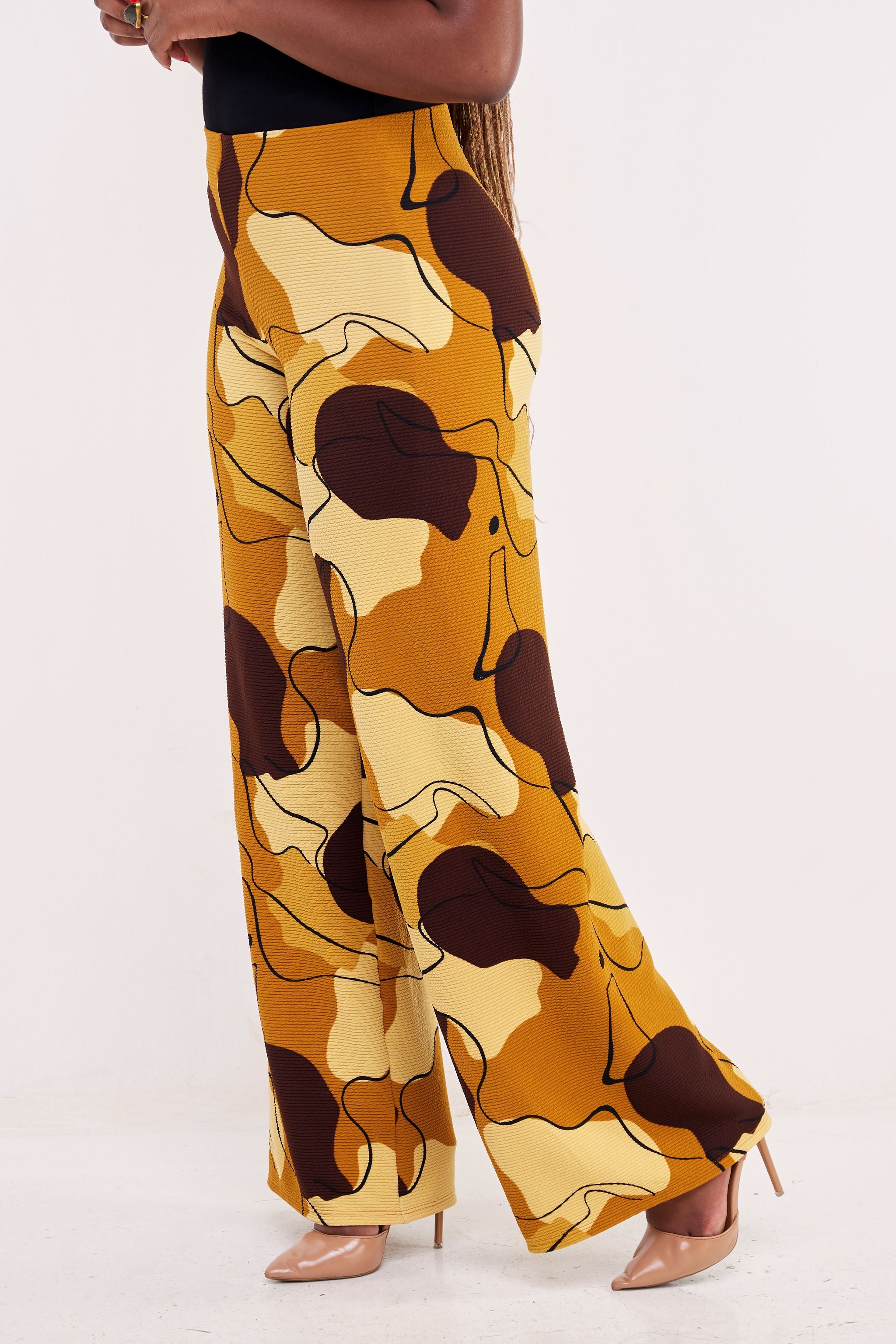 Vivo Basic Palazzo Pants  - Mustard / Brown Abstract Print