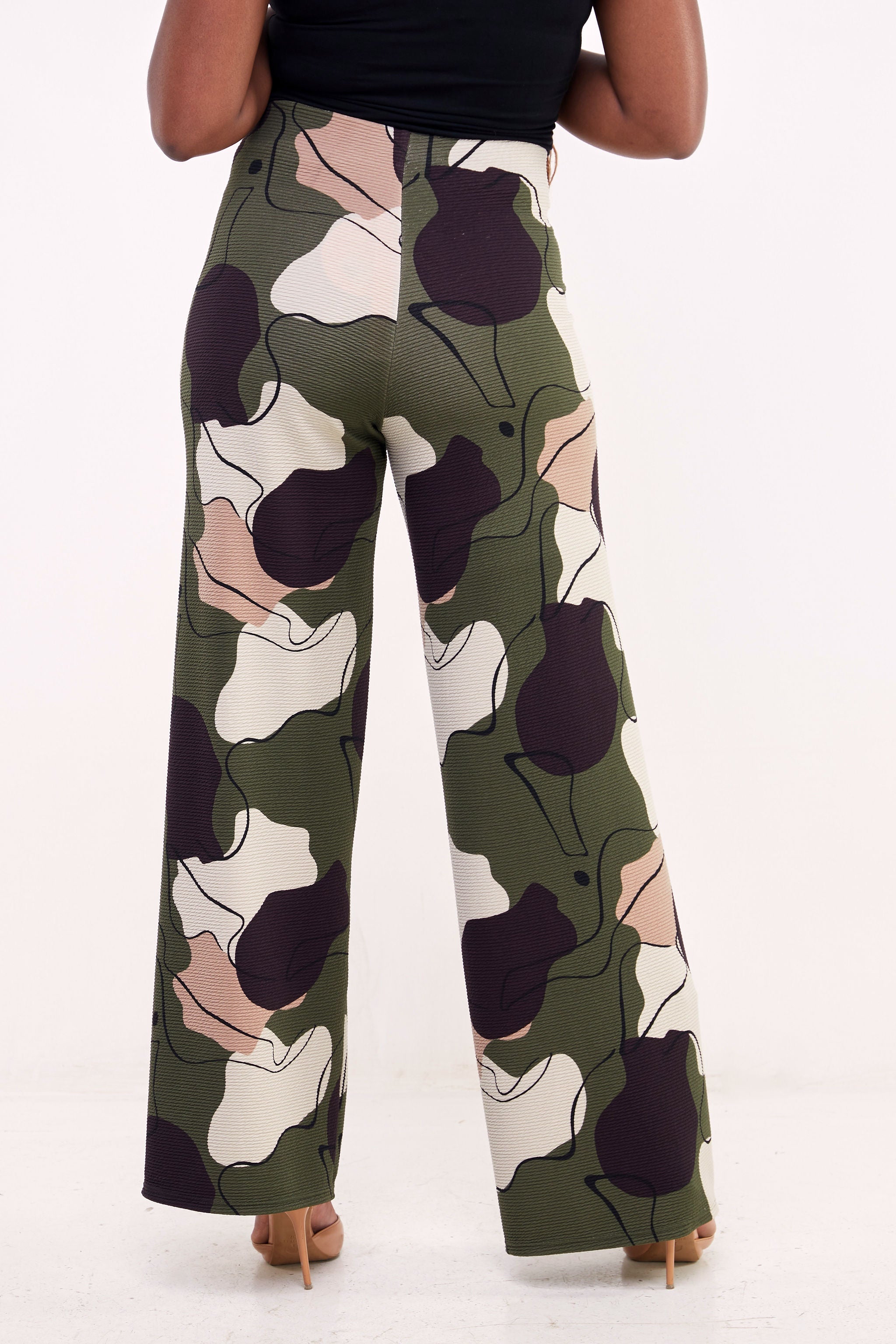 Vivo Basic Palazzo Pants  - Hunters Green / Black Abstract Print