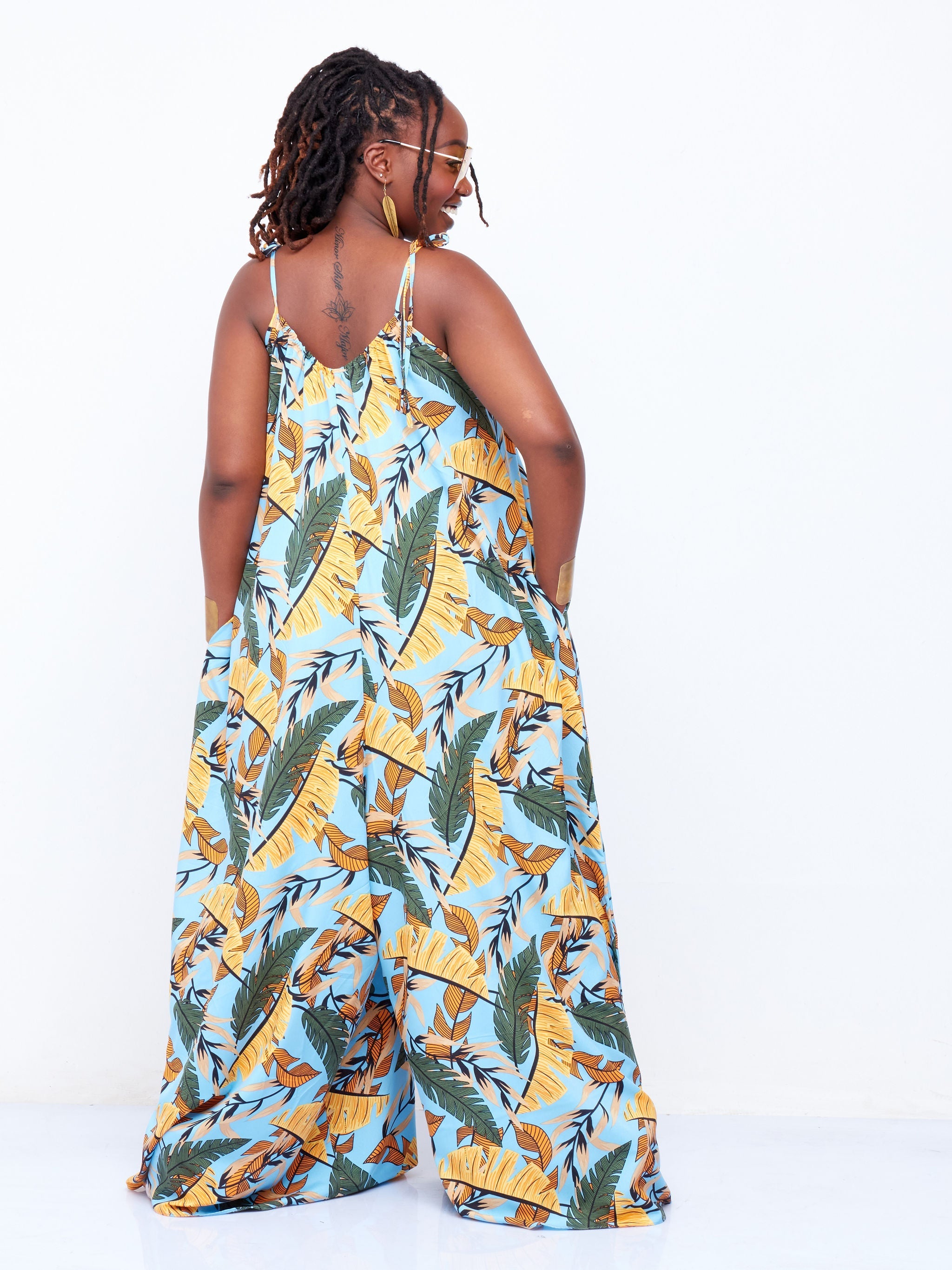 Vivo Diani Strappy Jumpsuit - Blue Floral Print