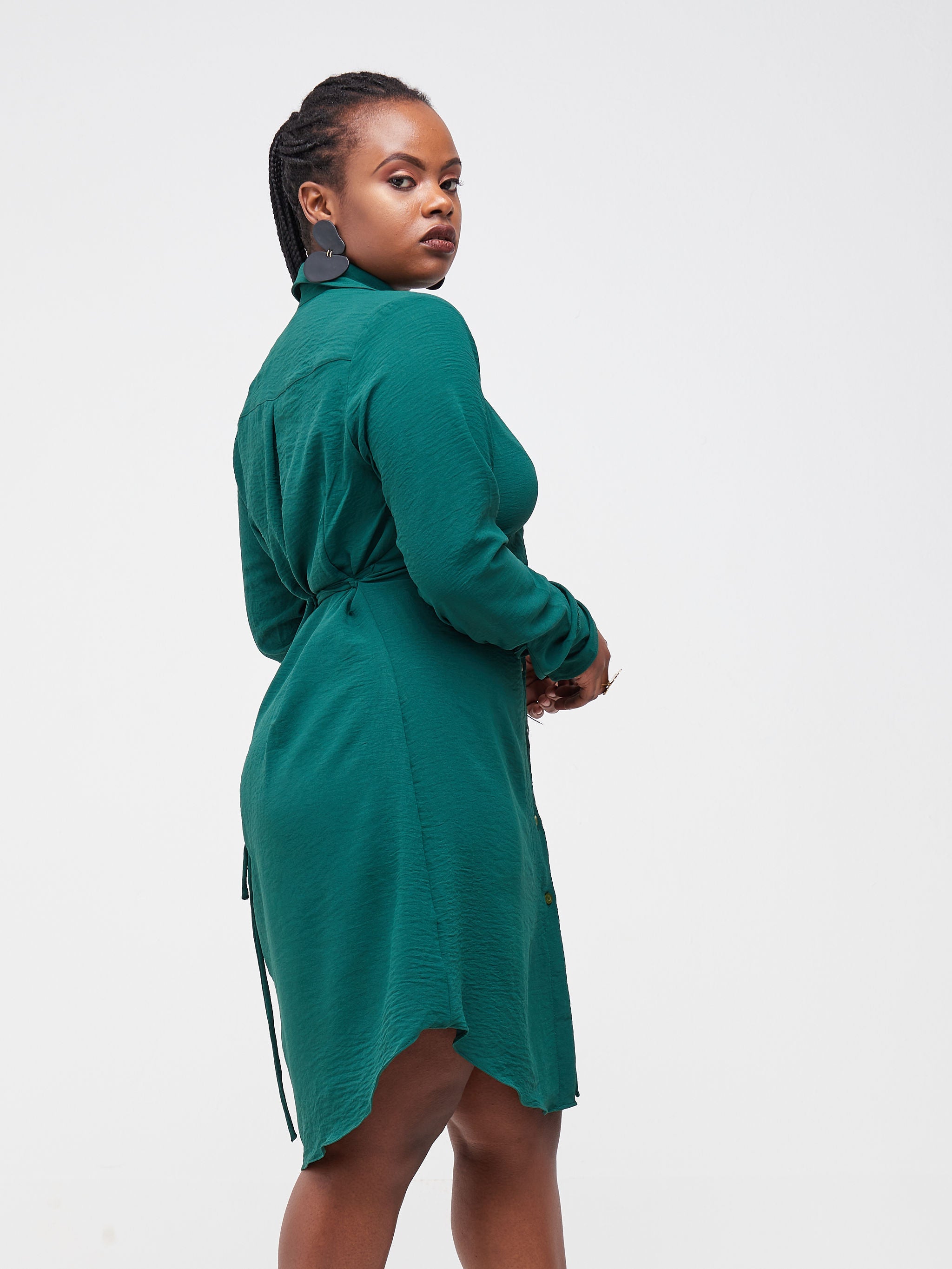 Vivo Tunu Long Sleeve Knee Length Shirt Dress - Green