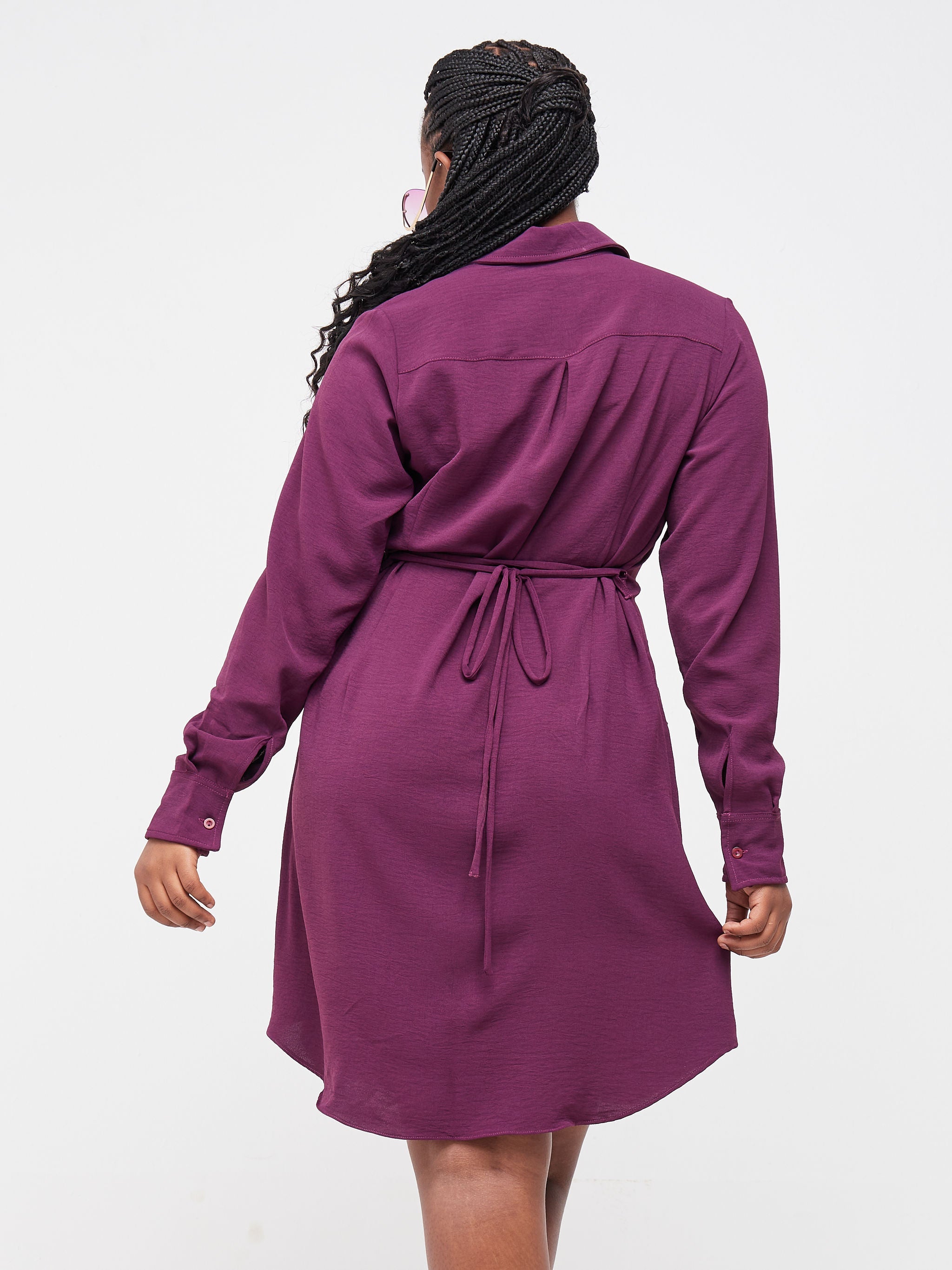 Vivo Tunu Long Sleeve Knee Length Shirt Dress - Purple