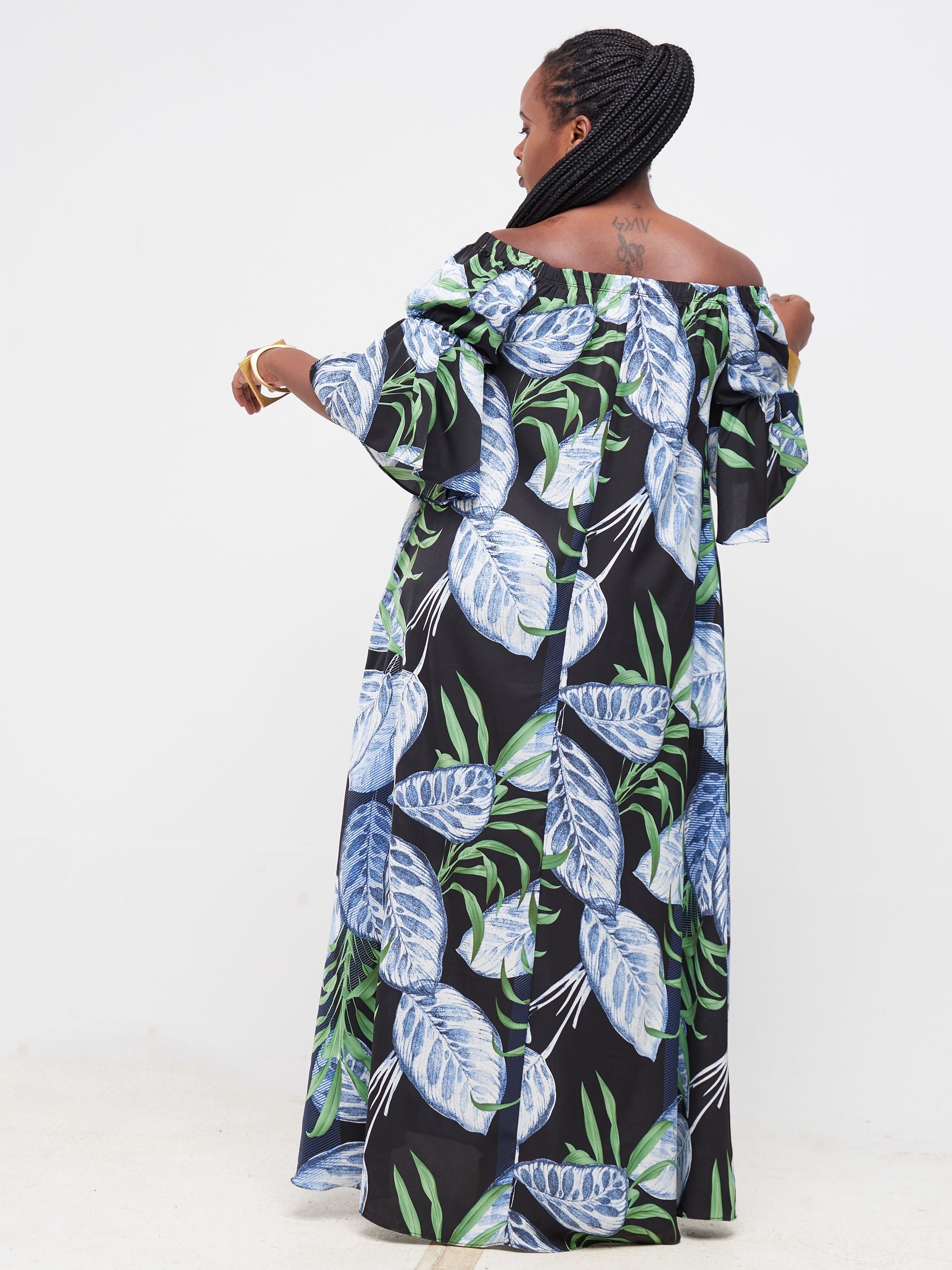 Vivo Tana Off Shoulder Maxi Dress - Navy Blue Floral