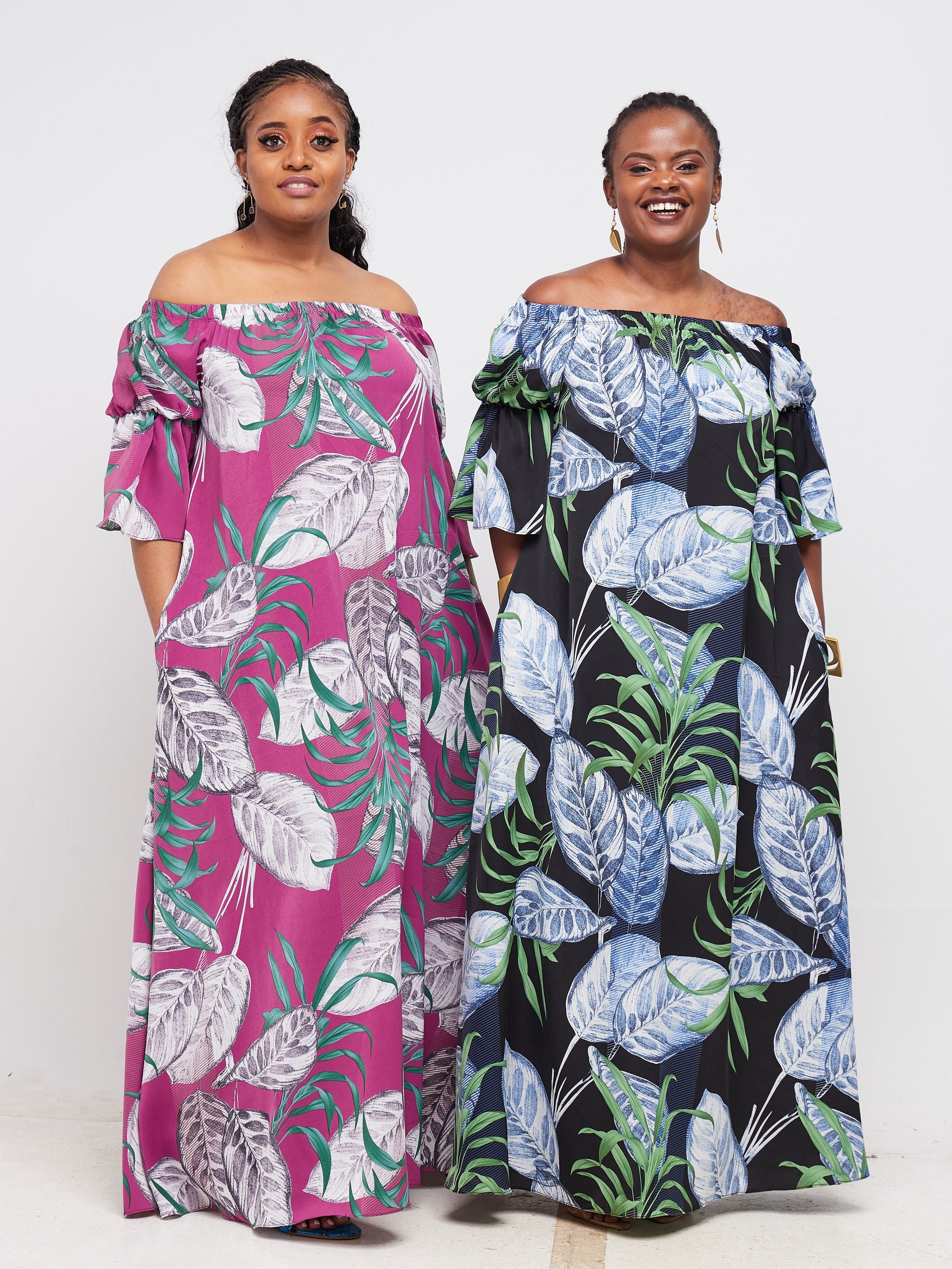 Vivo Tana Off Shoulder Maxi Dress - Navy Blue Floral