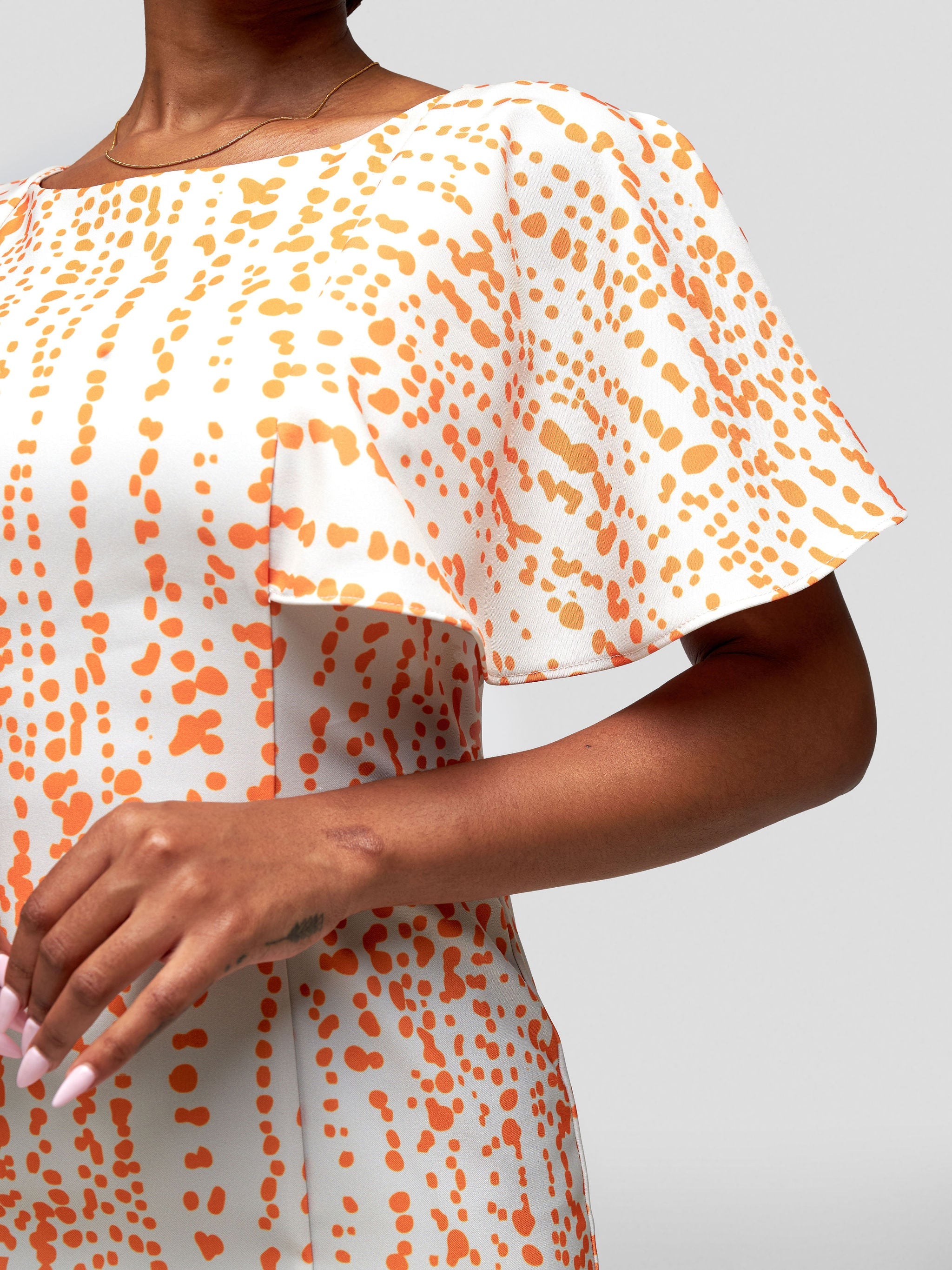 Vivo Sani Cape Sleeve Round Neck Sheath Dress - Heri Orange