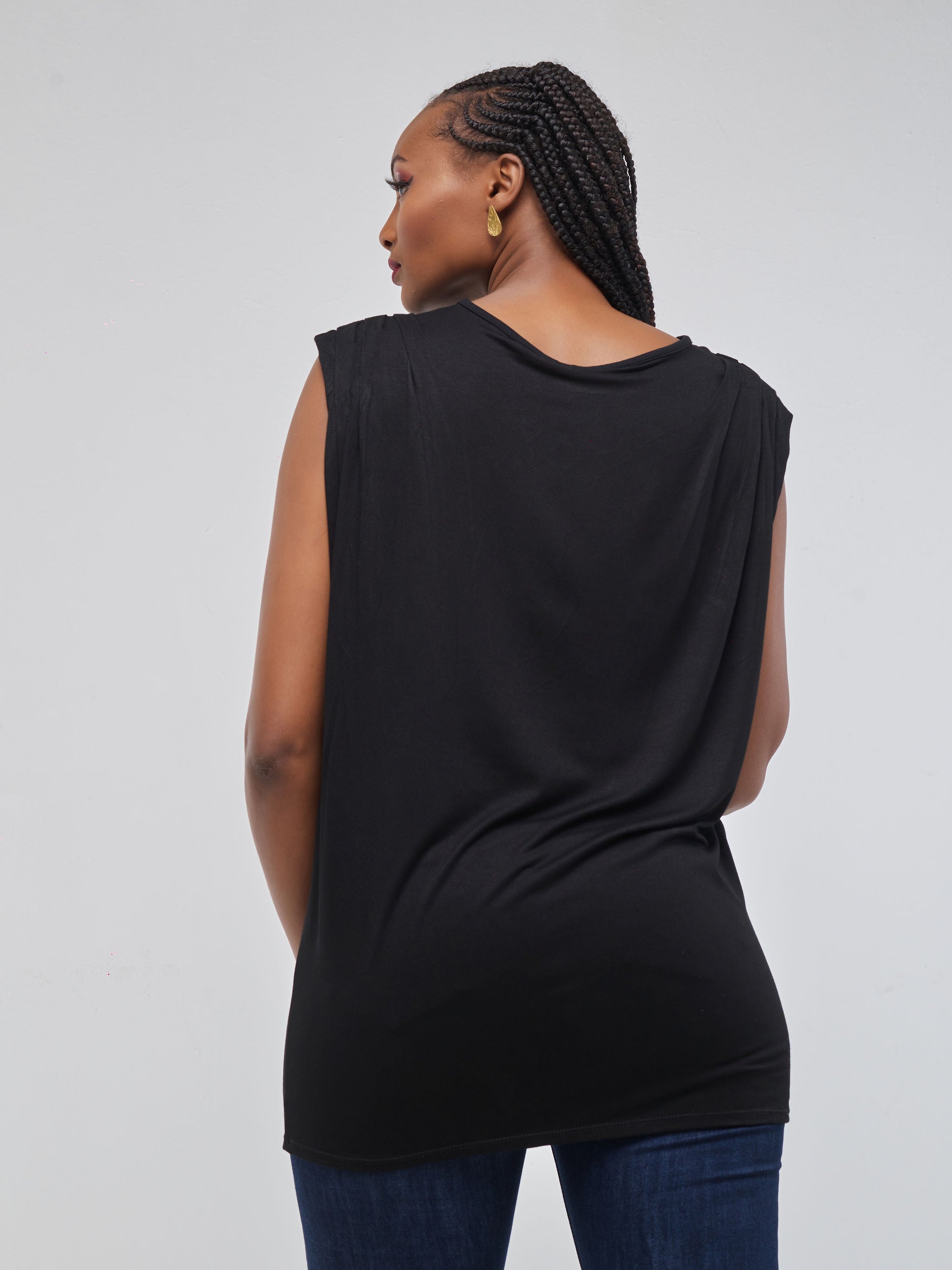 Vivo Ruwa Pleated Shoulder Top - Black