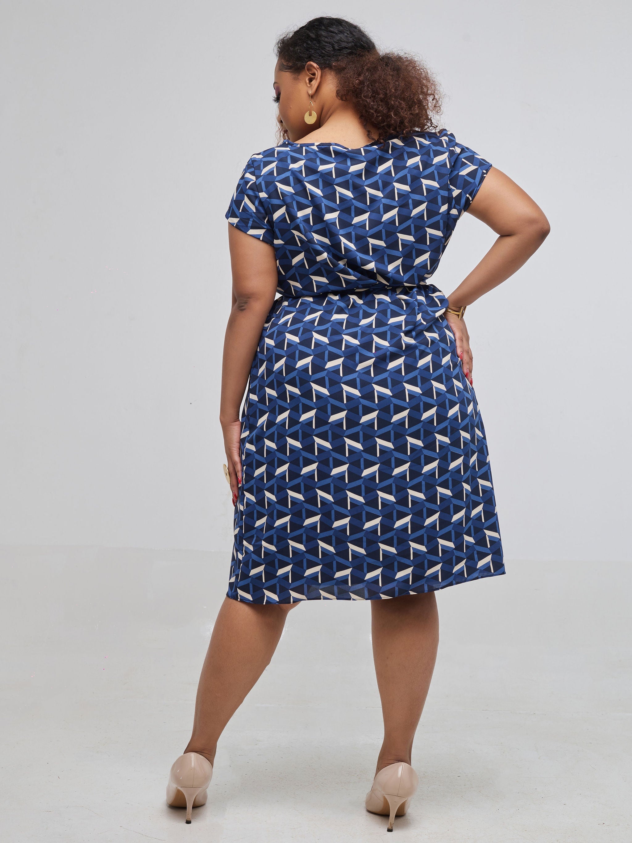 Vivo Muna Cap Sleeve Dress - Blue Print