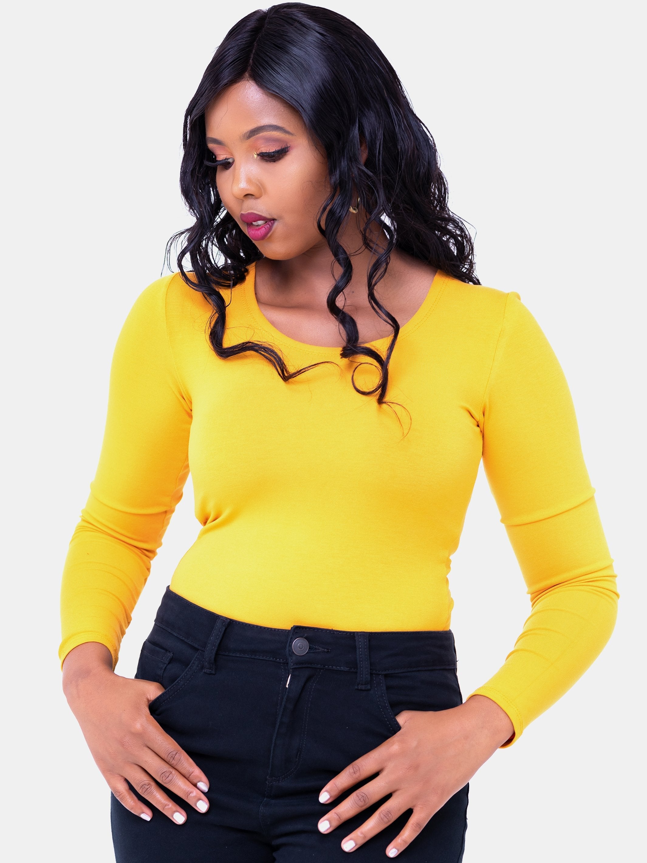 Vivo Basic Long Sleeved Bodysuit - Mustard - Shop Zetu