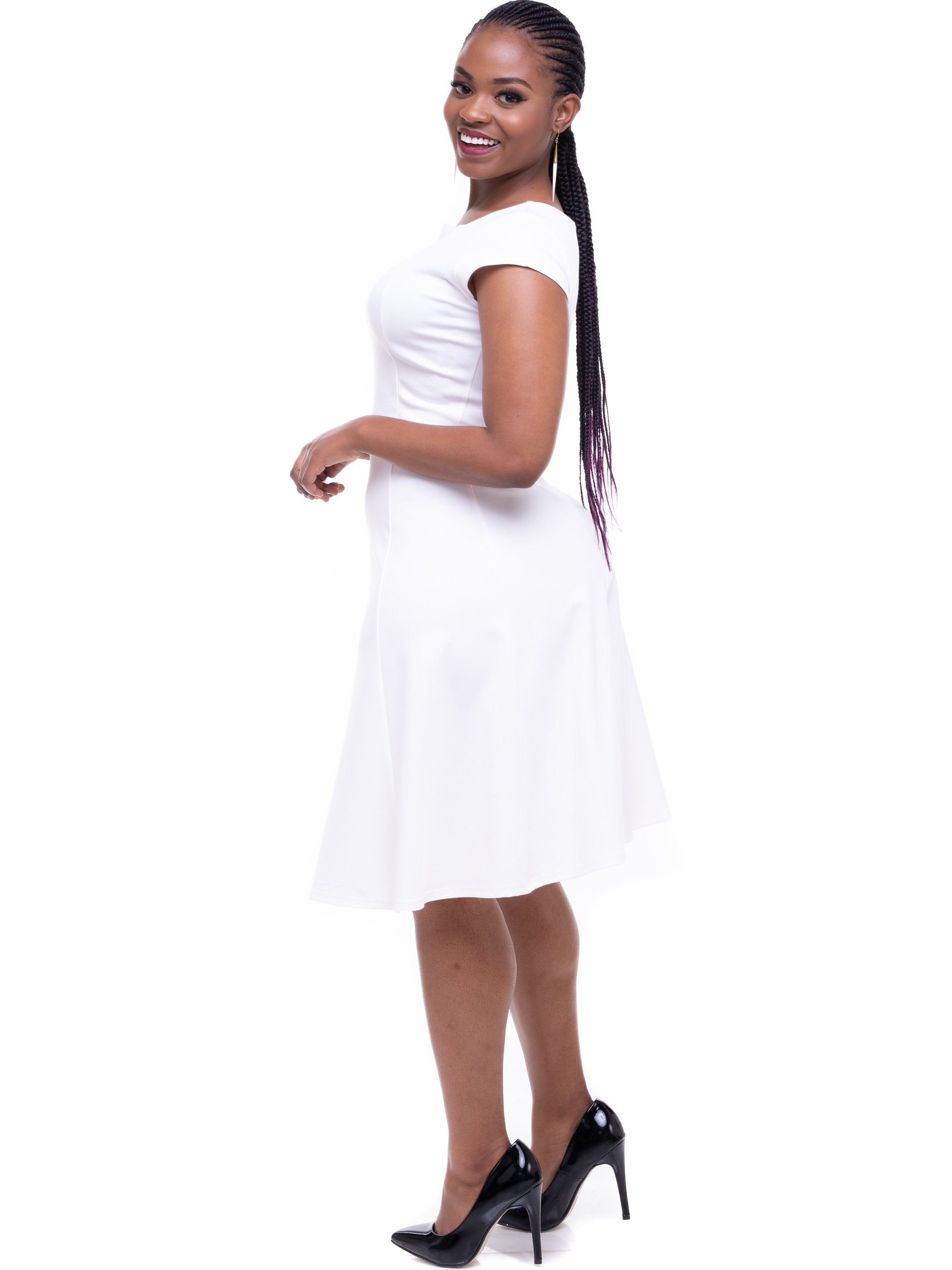 Vivo Panelled A-line Cap Sleeve Dress - Off White - Shop Zetu