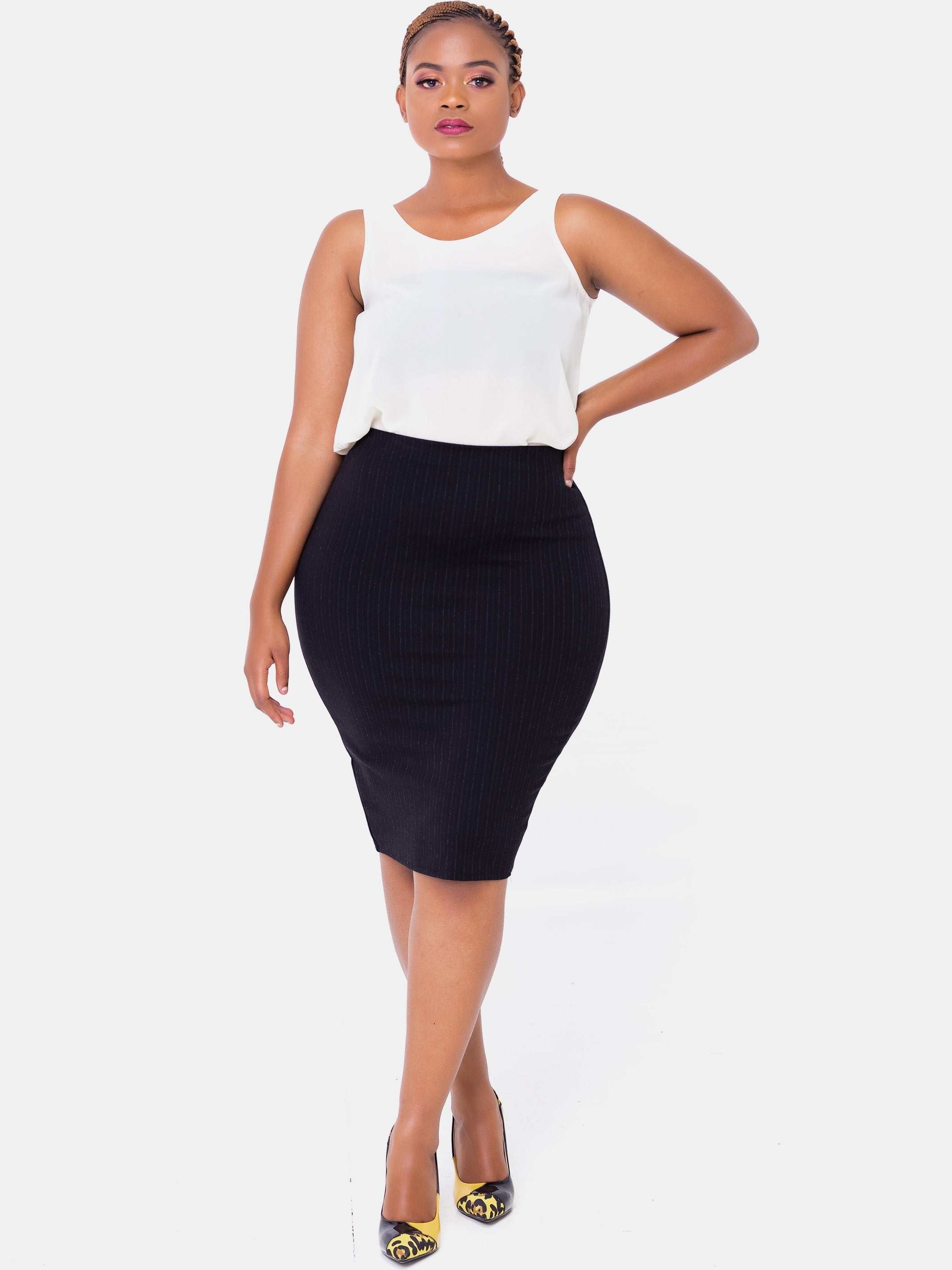 Vivo Basic Pencil Skirt With Slits - Black - Shop Zetu