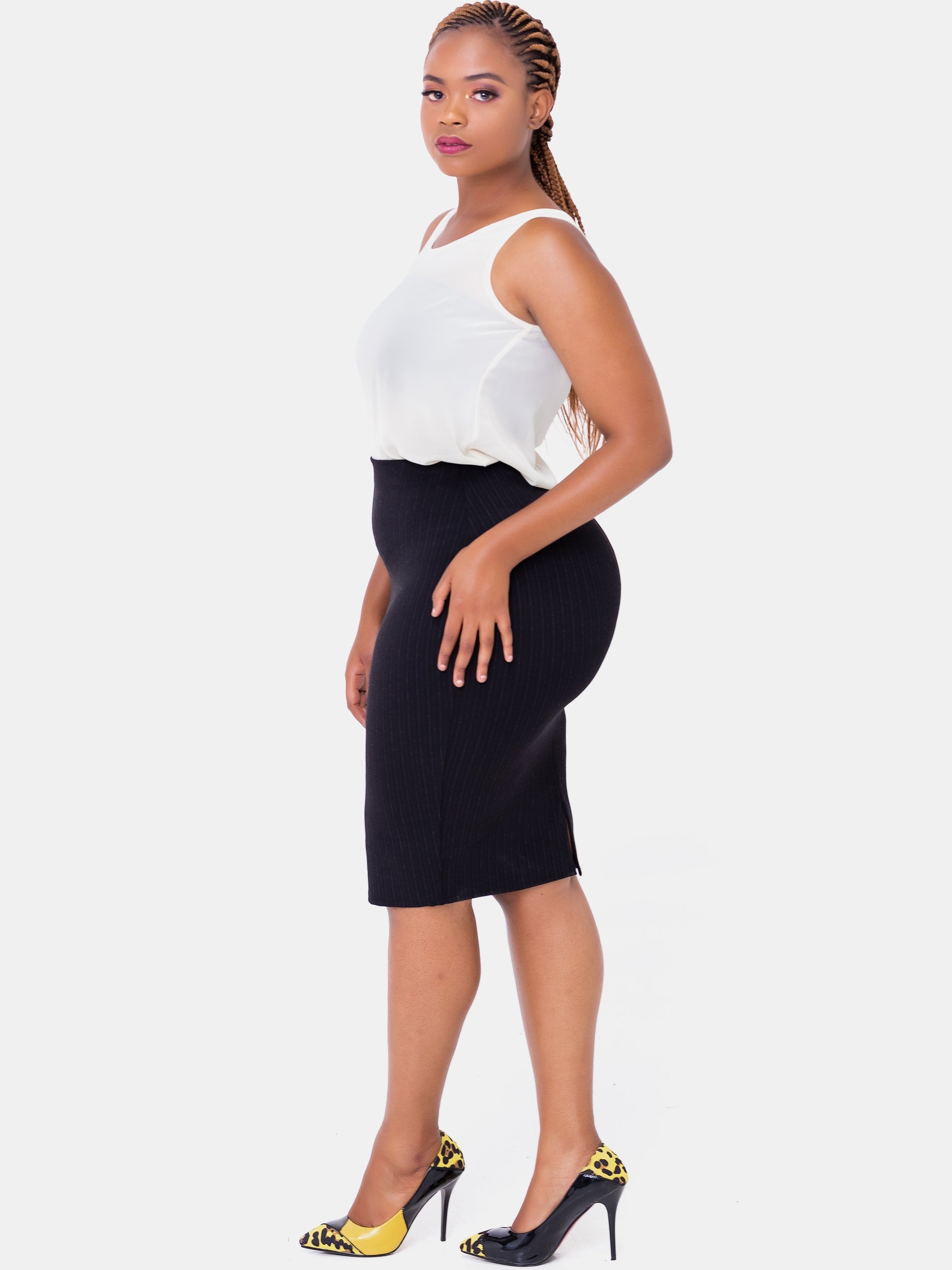 Vivo Basic Pencil Skirt With Slits - Black - Shop Zetu