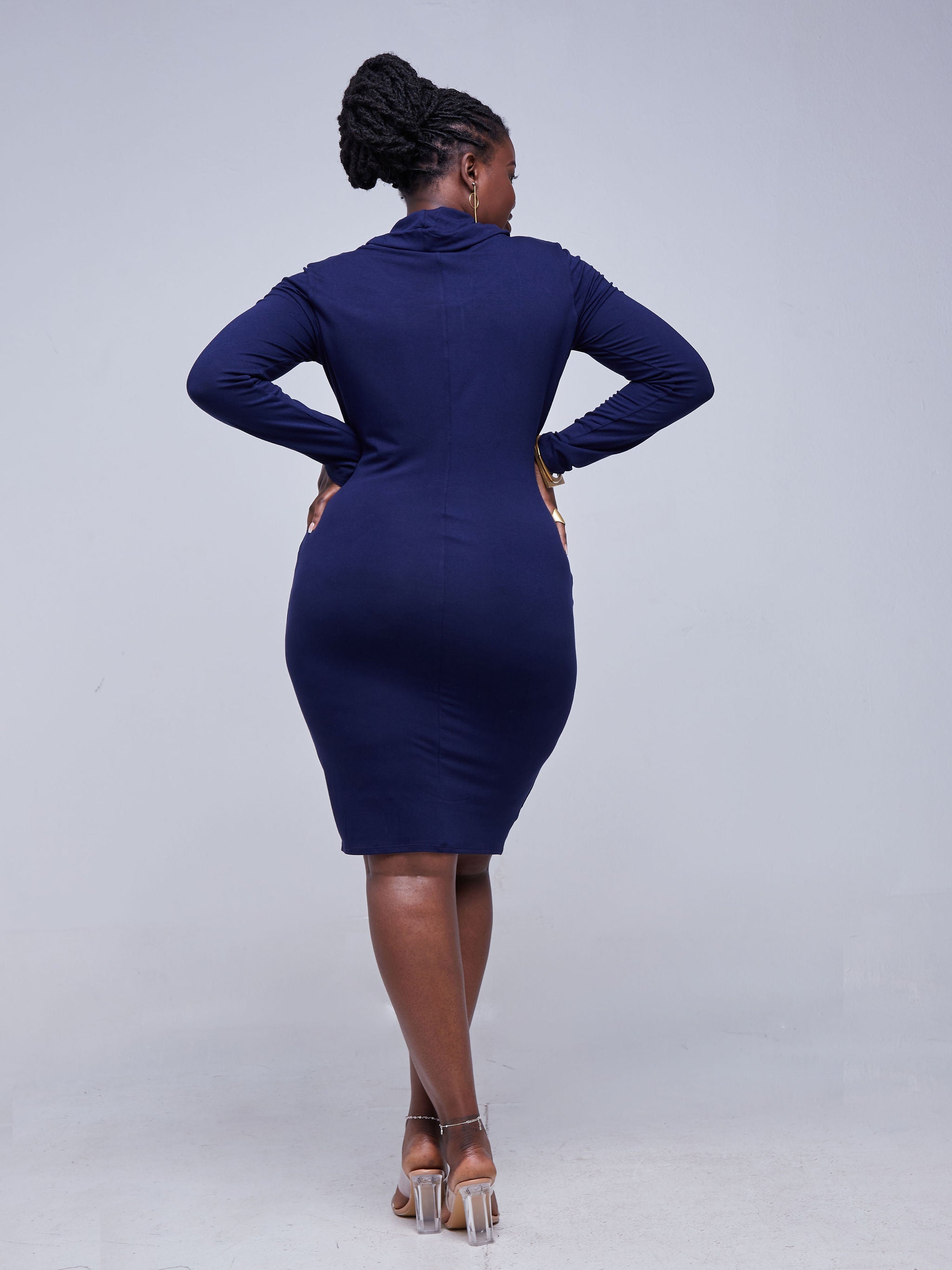 Vivo Basic Long Sleeve Cowl Bodycon - Navy Blue