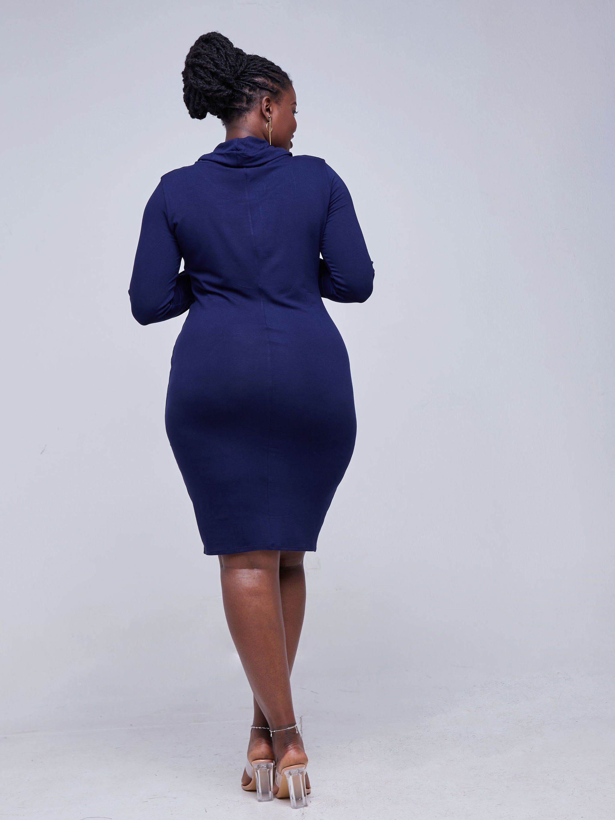 Vivo Basic Long Sleeve Cowl Bodycon - Navy Blue