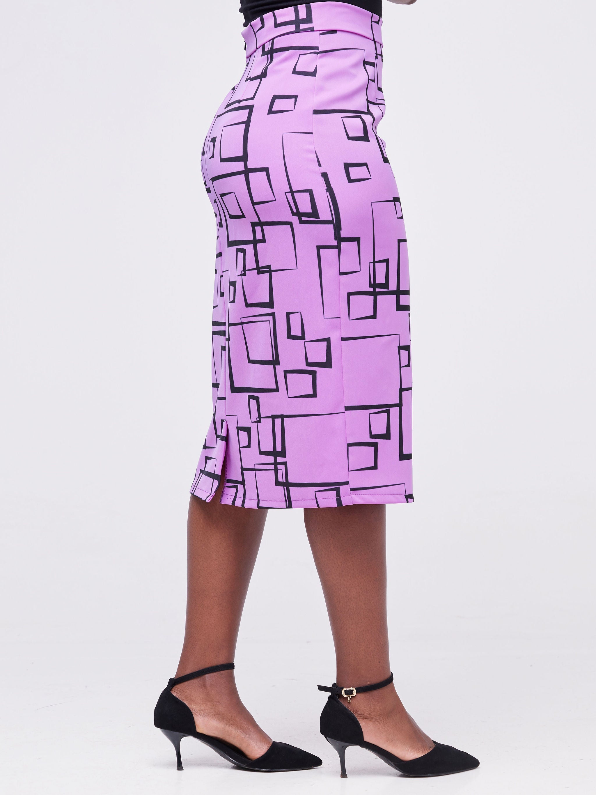 Vivo Fahari Pencil Skirt - Light Purple / Black Geometric Print