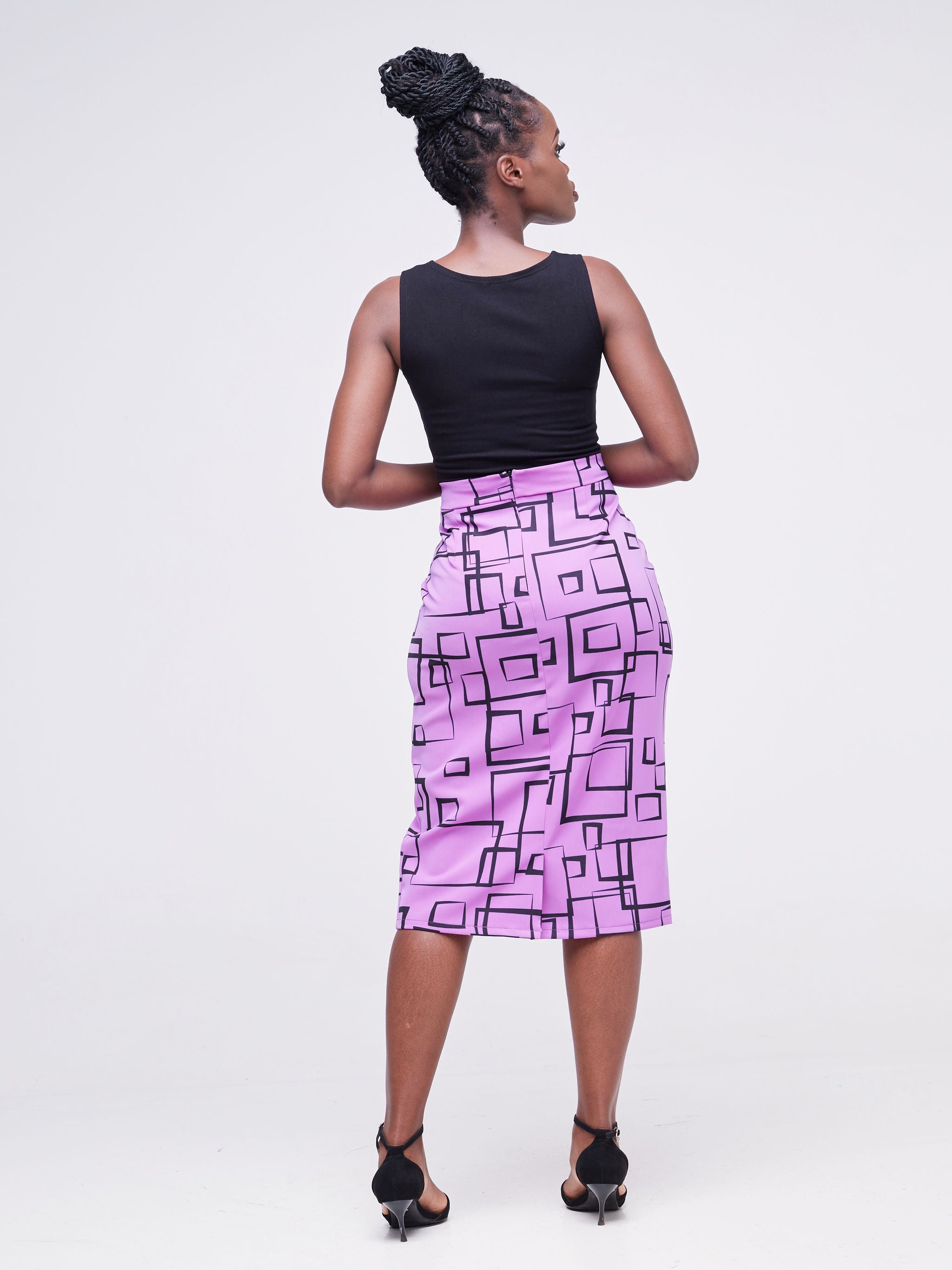 Vivo Fahari Pencil Skirt - Light Purple / Black Geometric Print