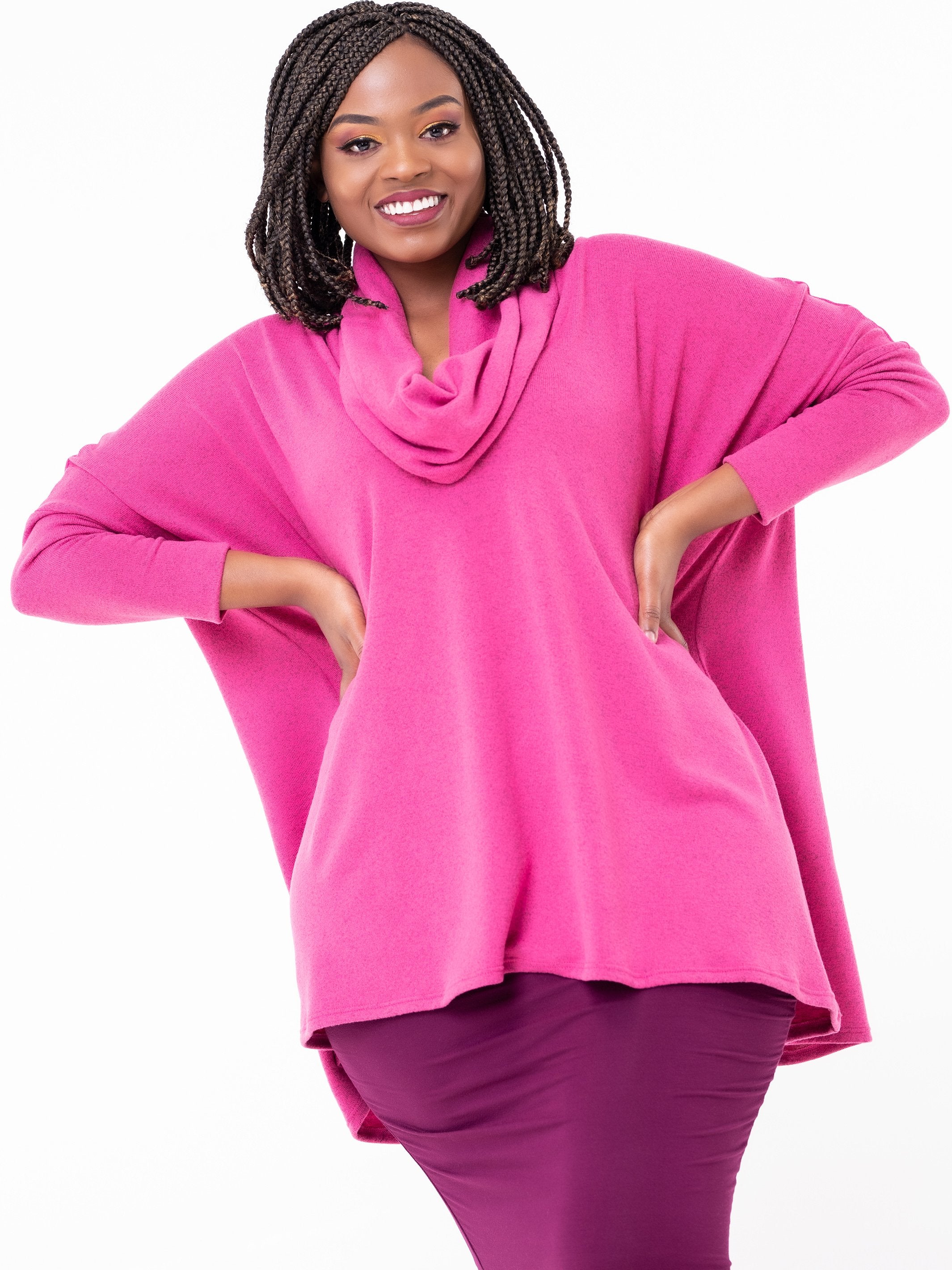 Vivo Cowl Hoodie - Fuschia - Shop Zetu