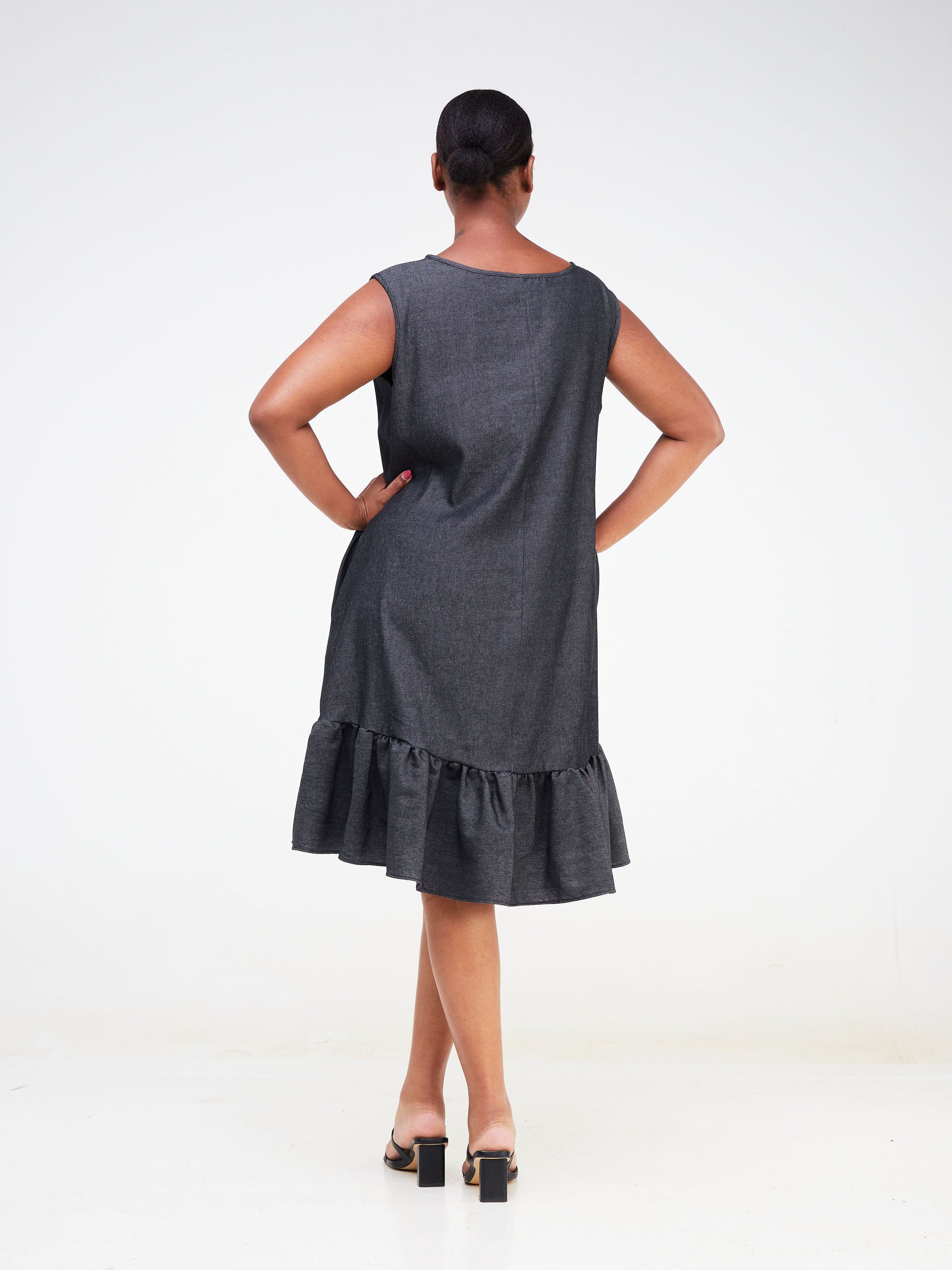 Vivo Dalia Sleeveless Denim Tent Dress - Black