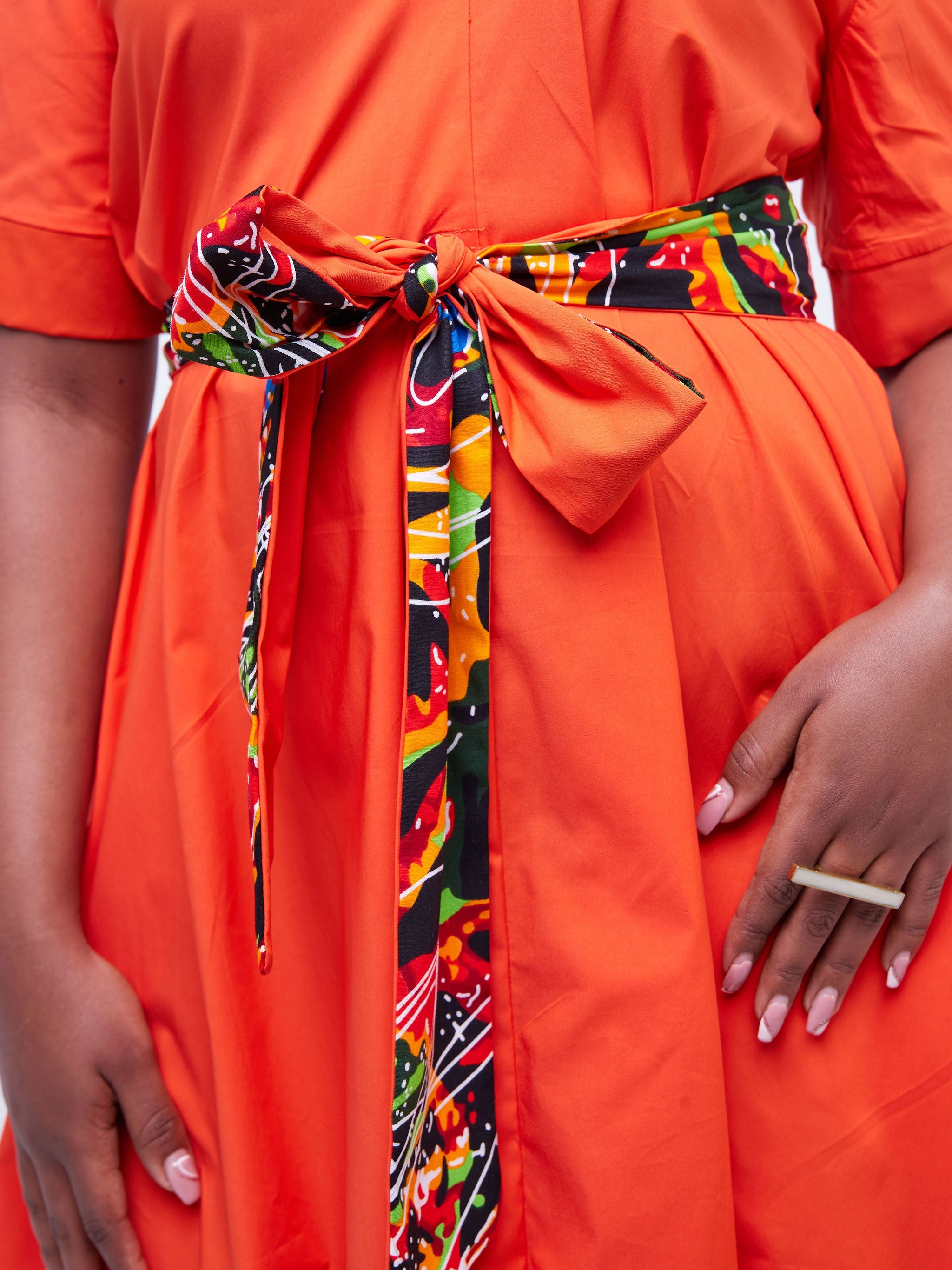 Safari Huru Short Sleeved Midi A-Line Dress - Orange