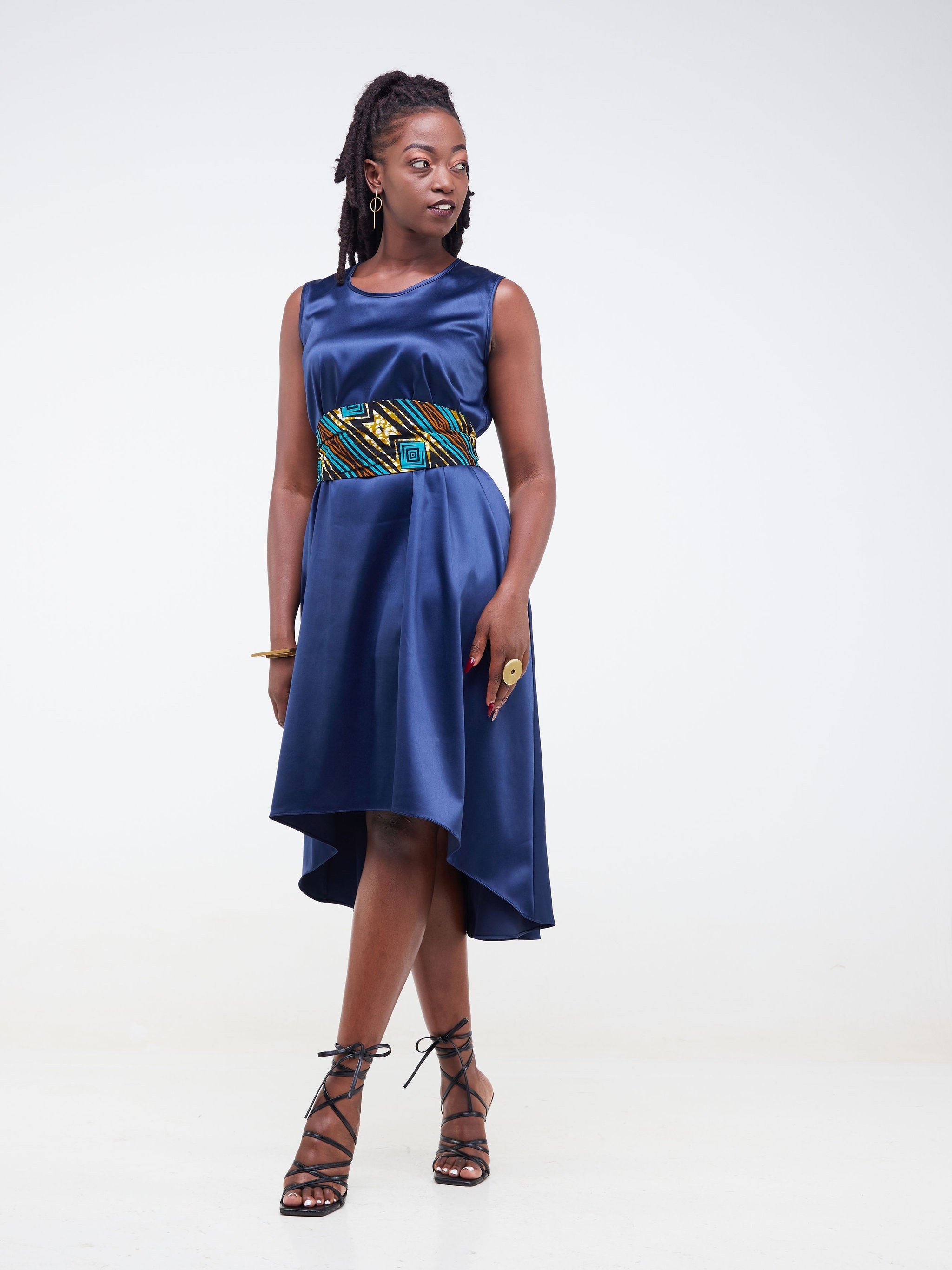 Vivo Fara Sleeveless High Low Dress - Navy Blue