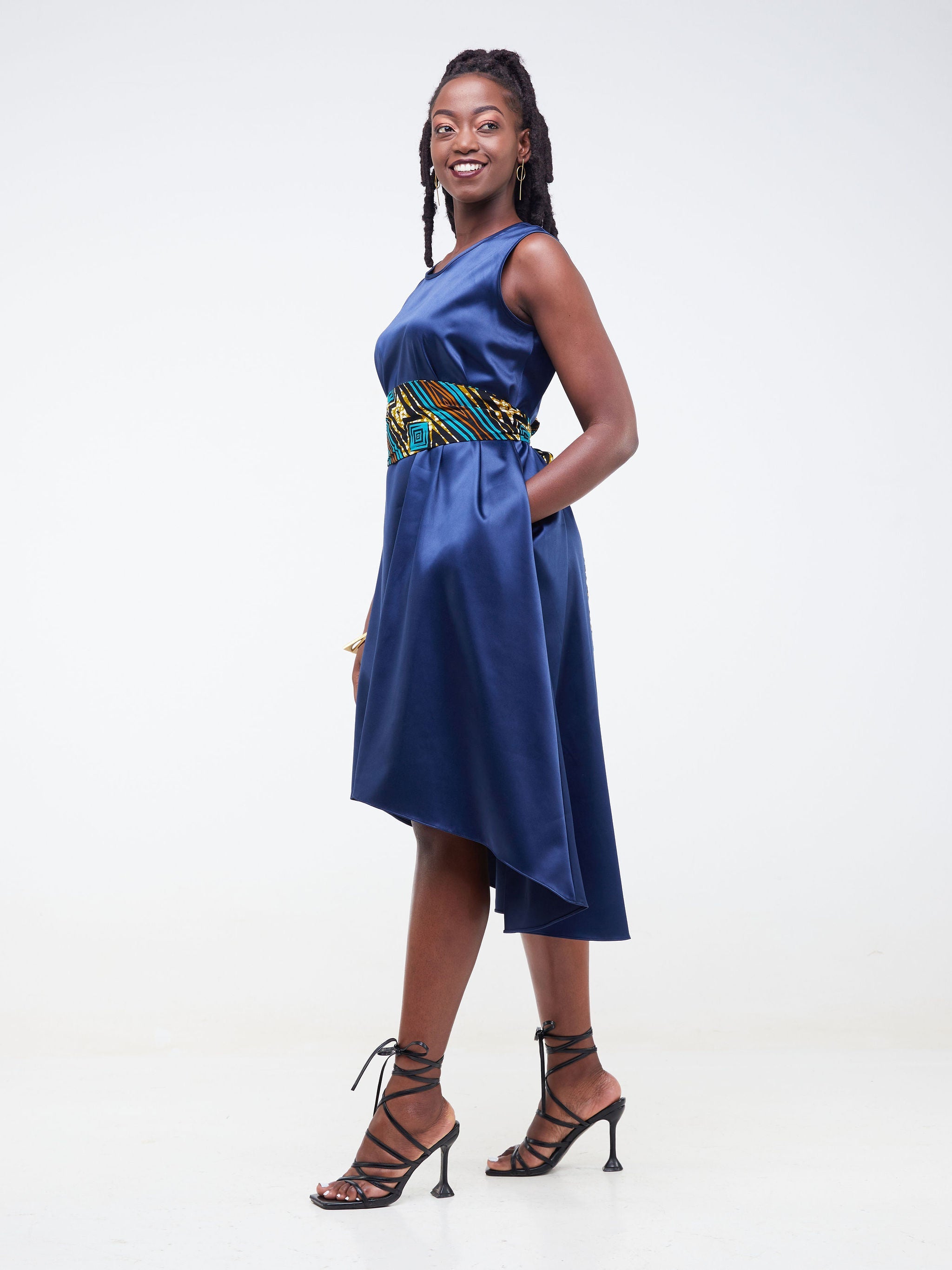 Vivo Fara Sleeveless High Low Dress - Navy Blue