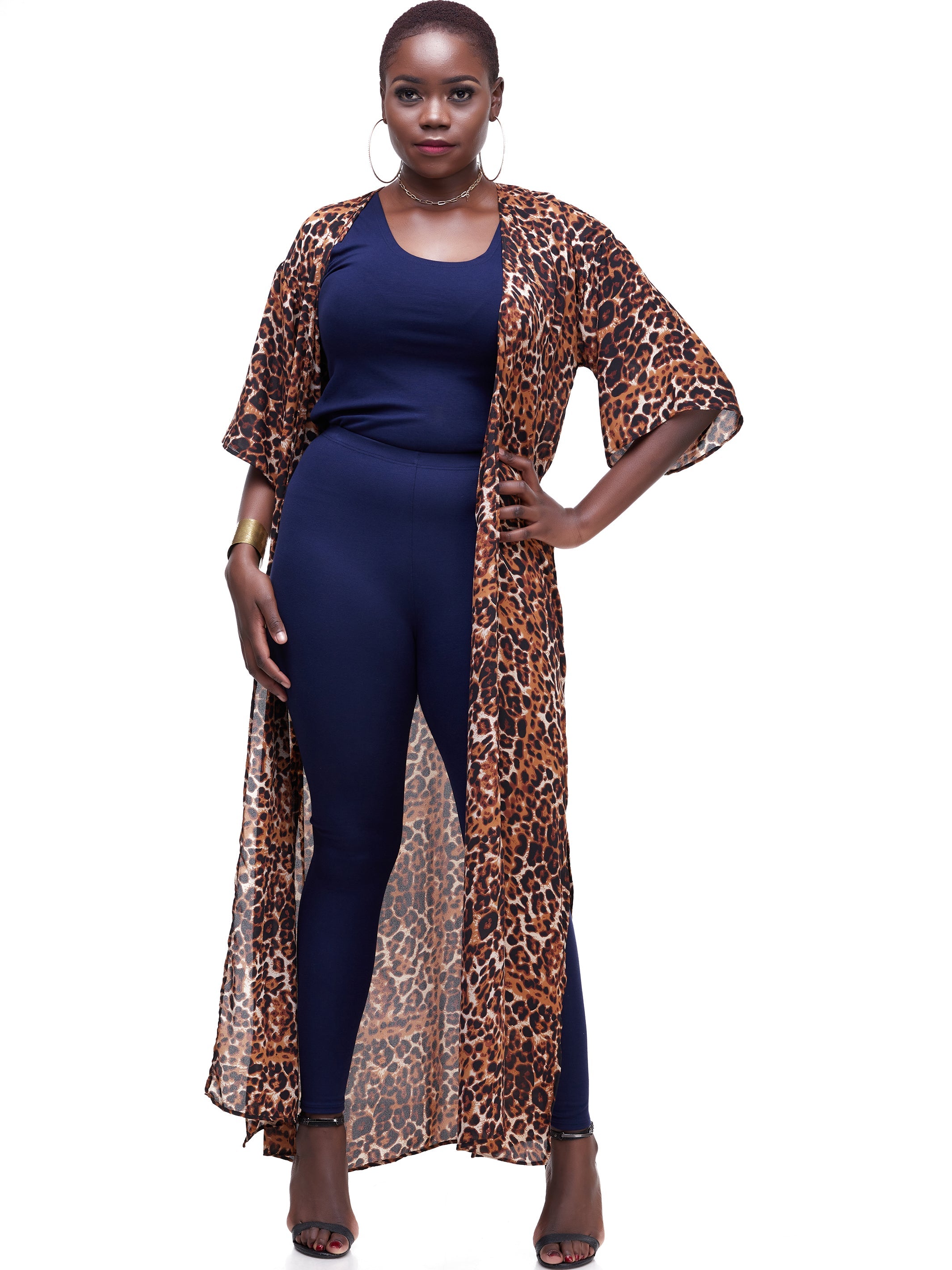 Vivo Basic Nandi A-Line Kimono - Brown Cheetah Print