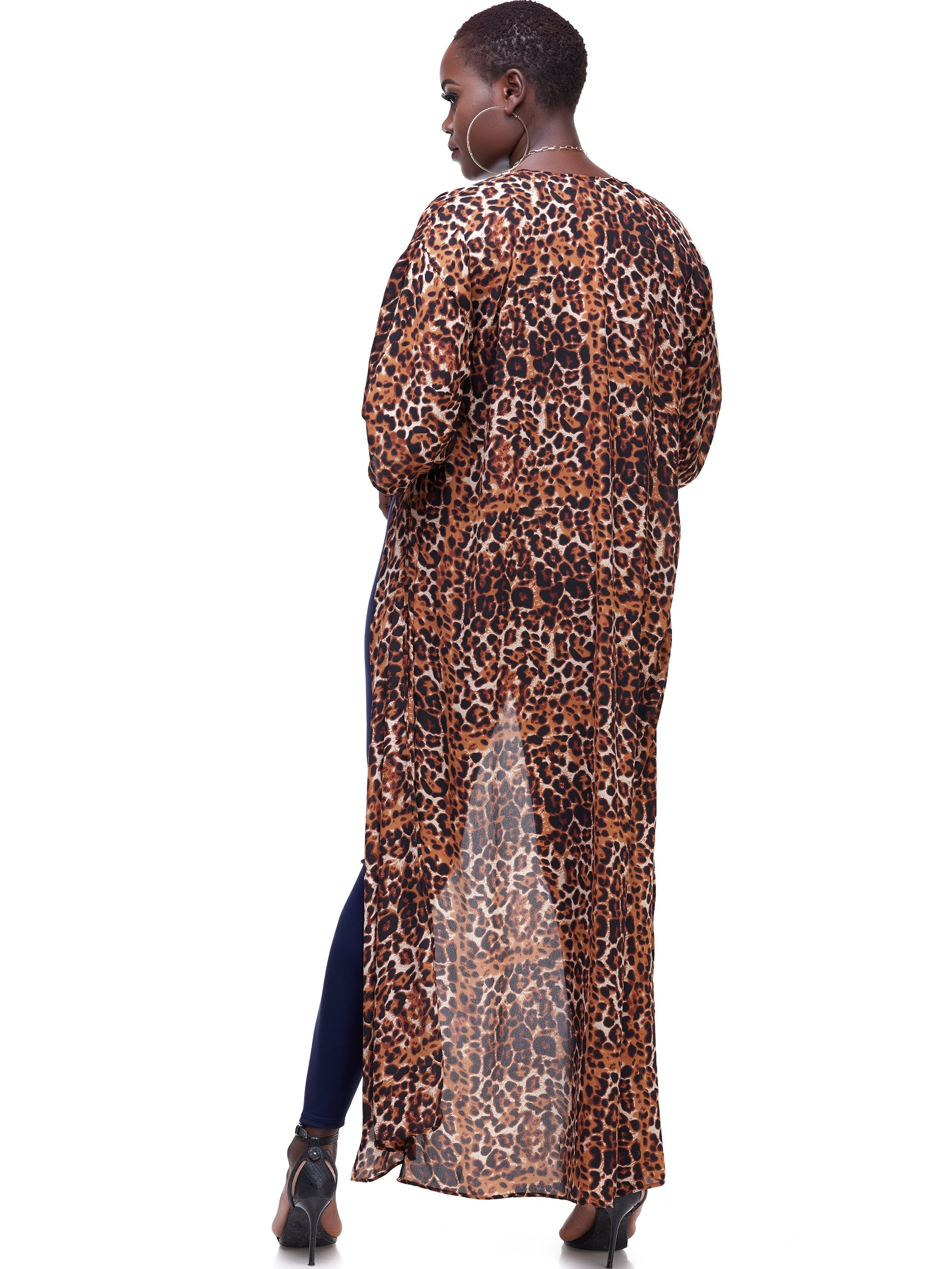 Vivo Basic Nandi A-Line Kimono - Brown Cheetah Print