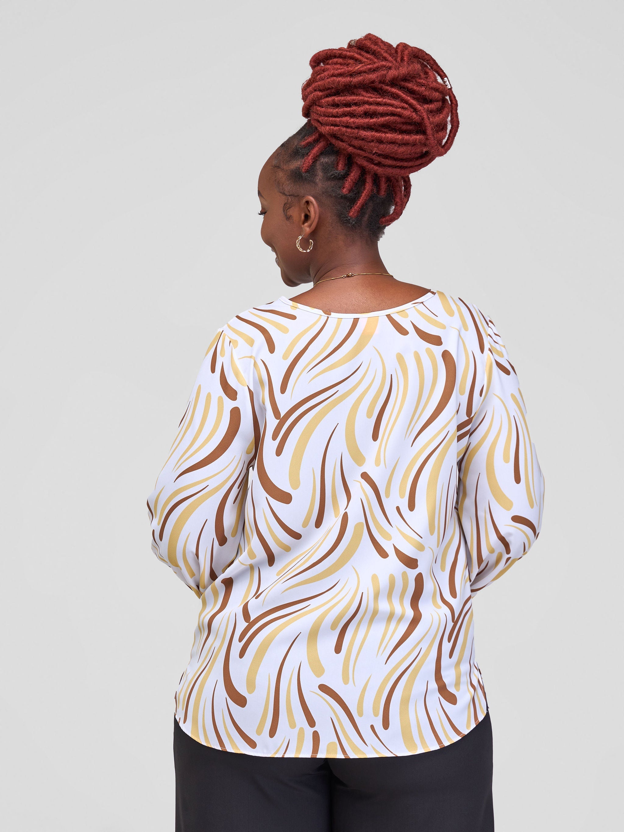 Vivo Ajani Long Sleeve Top - Brown / White Yala Print