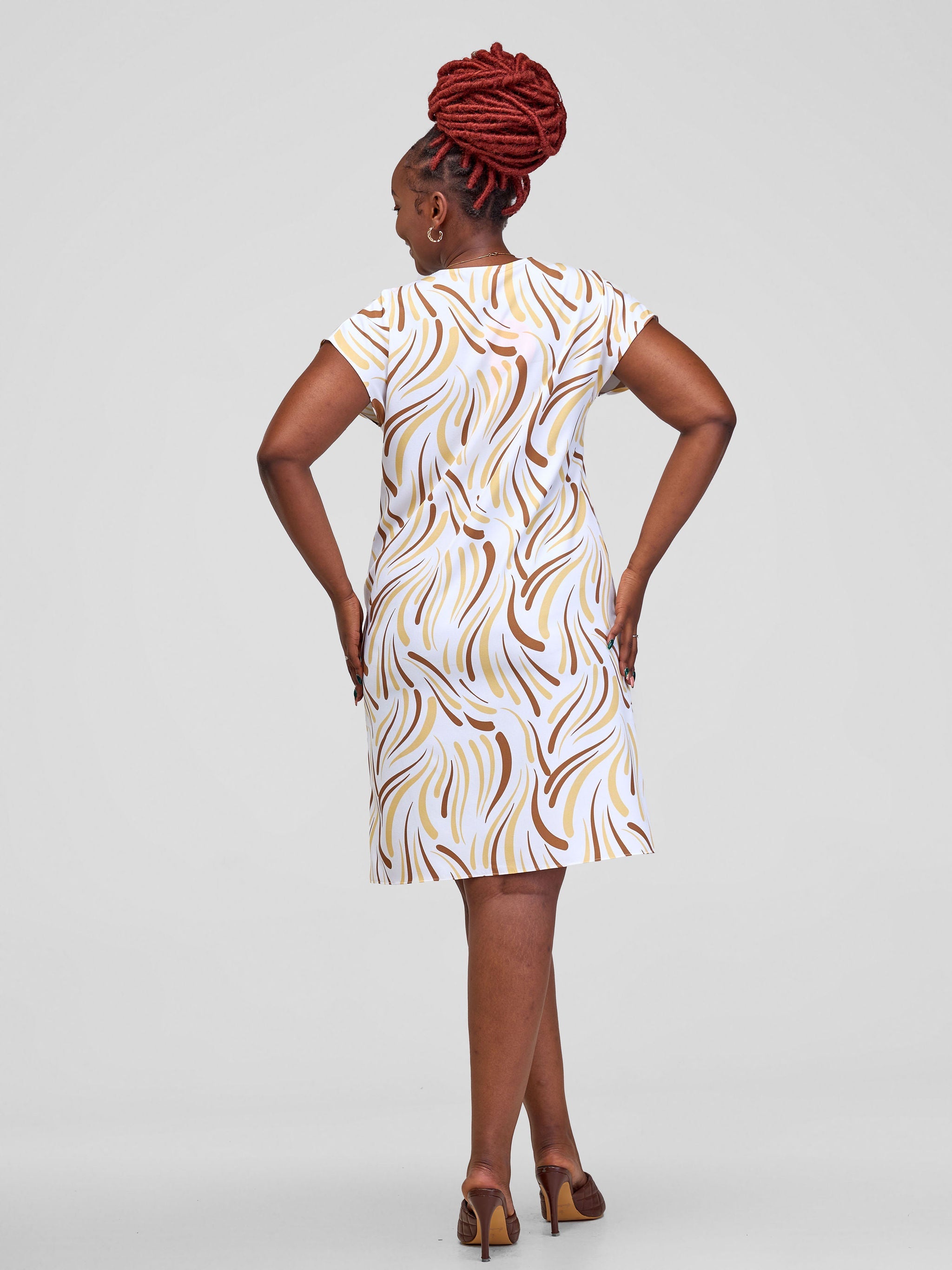 Vivo Ajani Drop Shoulder V-Neck Dress - White Yala Print