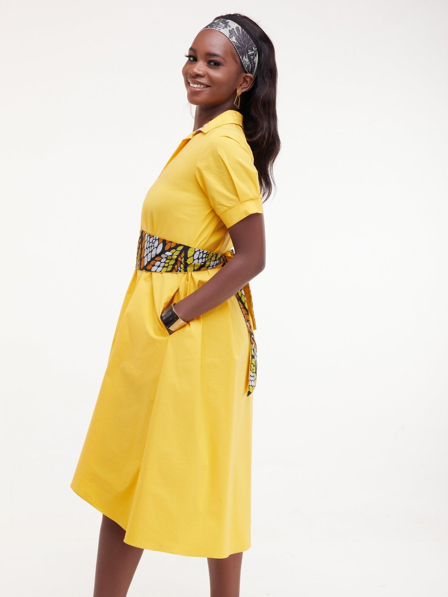 Safari Huru Short Sleeved Midi A-Line Dress - Mustard - Shop Zetu Kenya