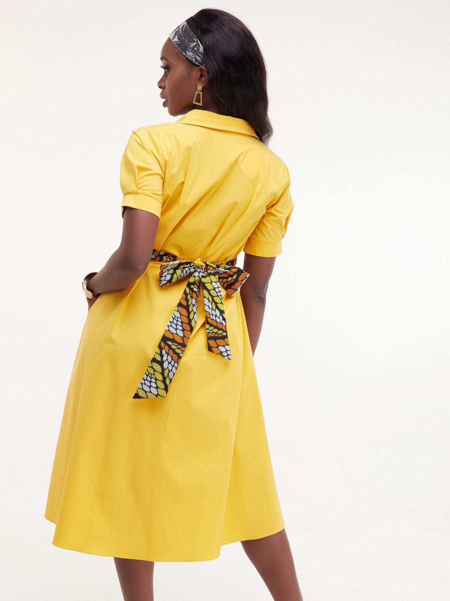 Safari Huru Short Sleeved Midi A-Line Dress - Mustard - Shop Zetu Kenya