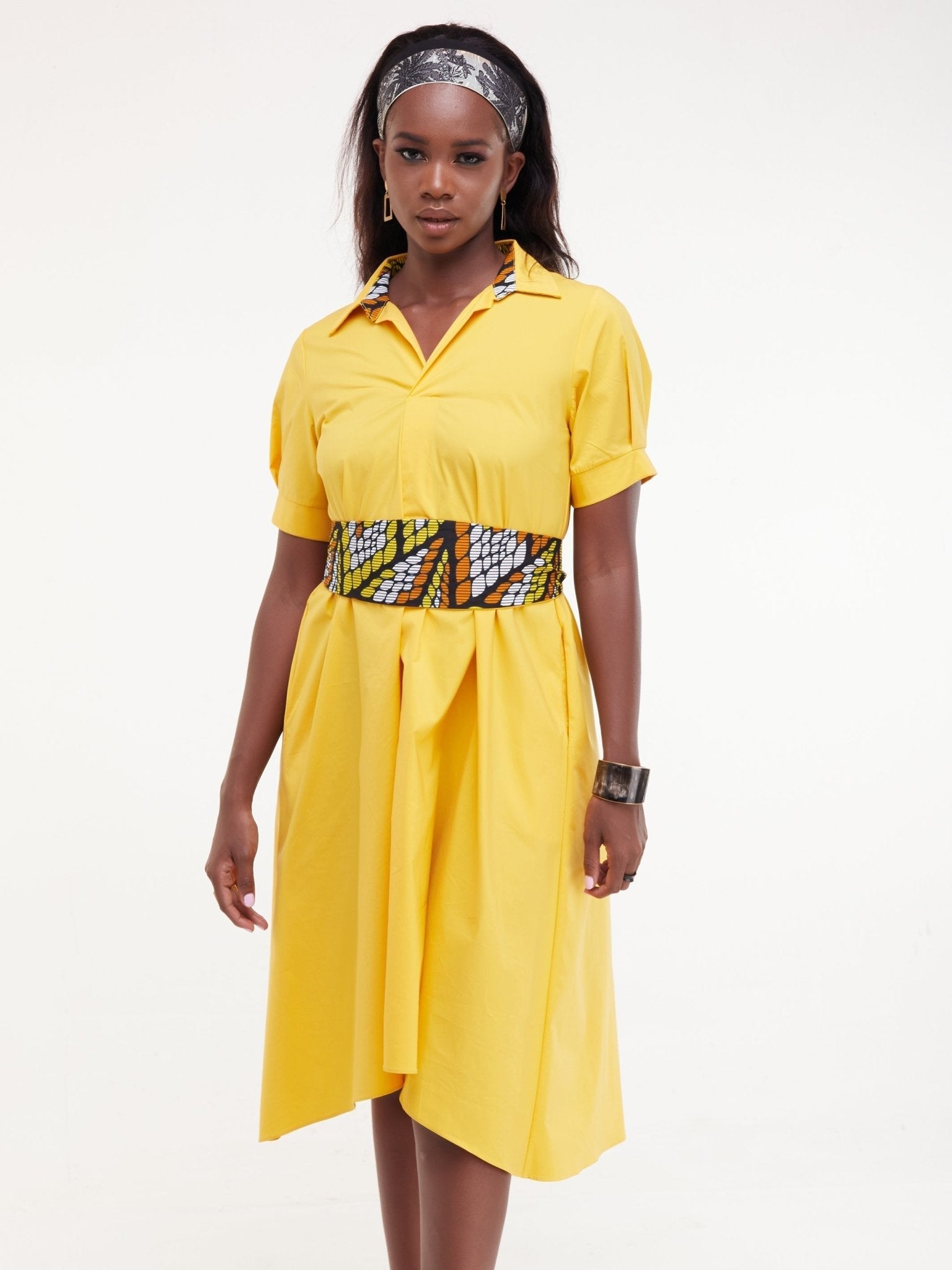 Safari Huru Short Sleeved Midi A-Line Dress - Mustard - Shop Zetu Kenya