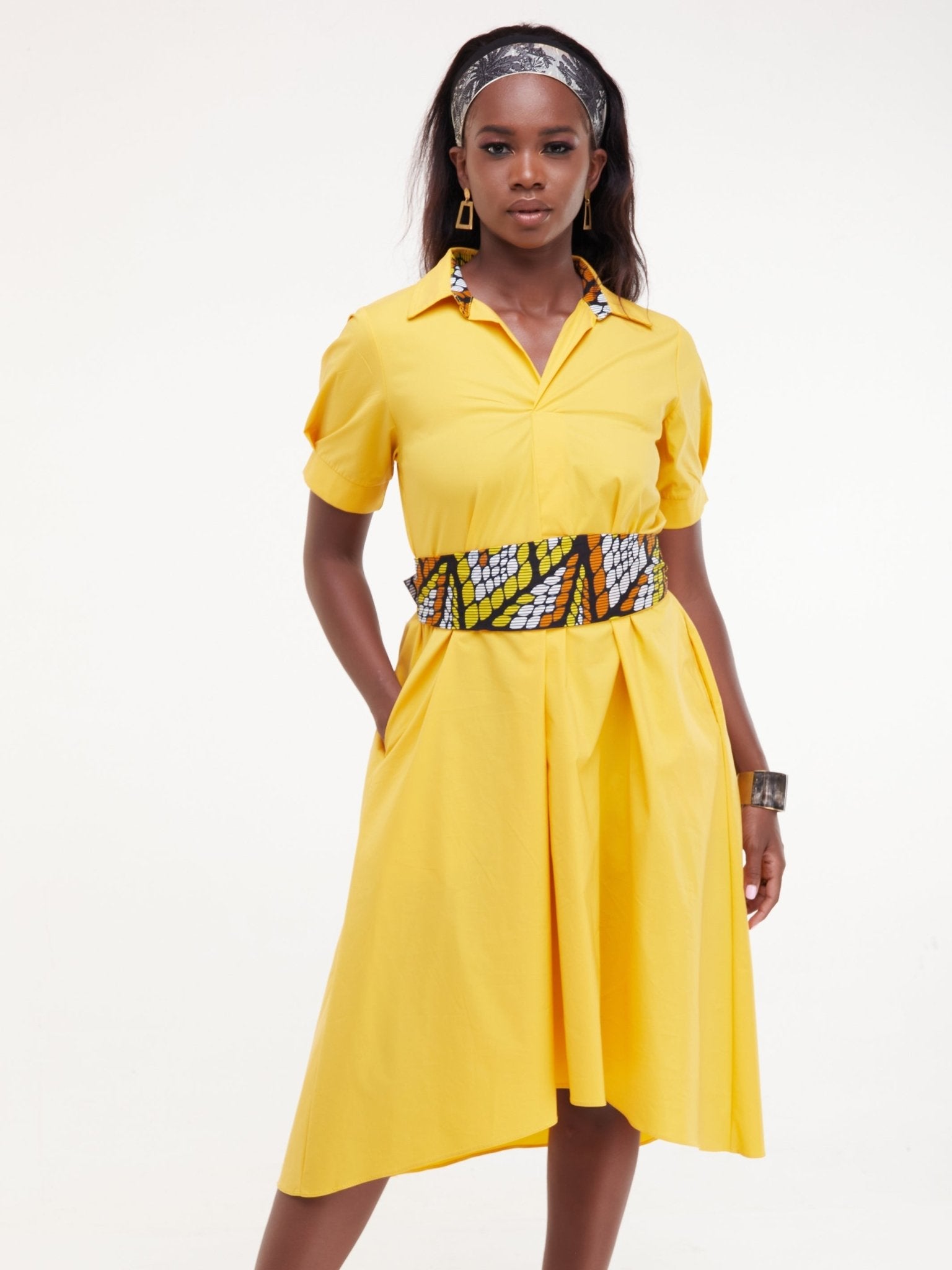 Safari Huru Short Sleeved Midi A-Line Dress - Mustard - Shop Zetu Kenya