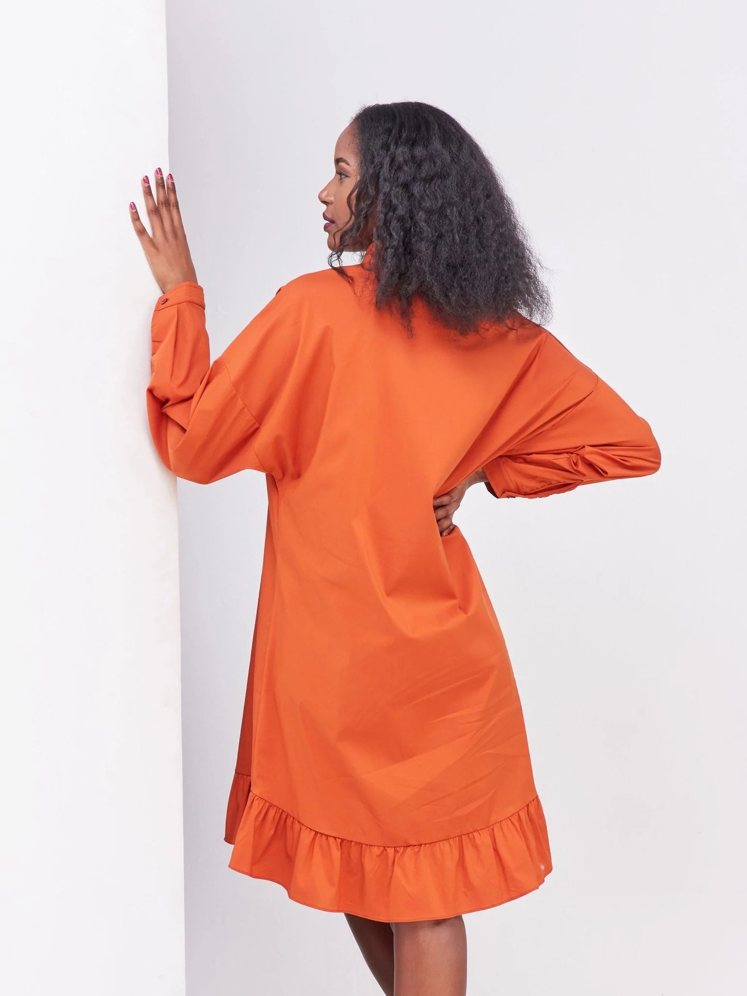 Safari Kaya Long Sleeve Dolman Flounce Shirt Dress - Rust - Shop Zetu Kenya