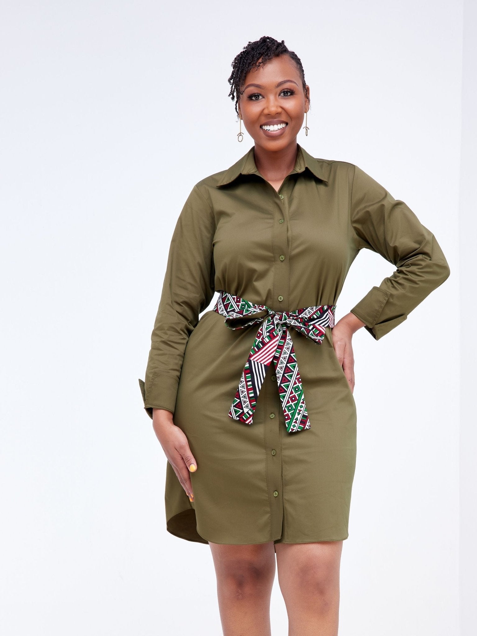 Safari Tawi A-Line Long Sleeve Shirt Dress - Hunters Green - Shop Zetu Kenya