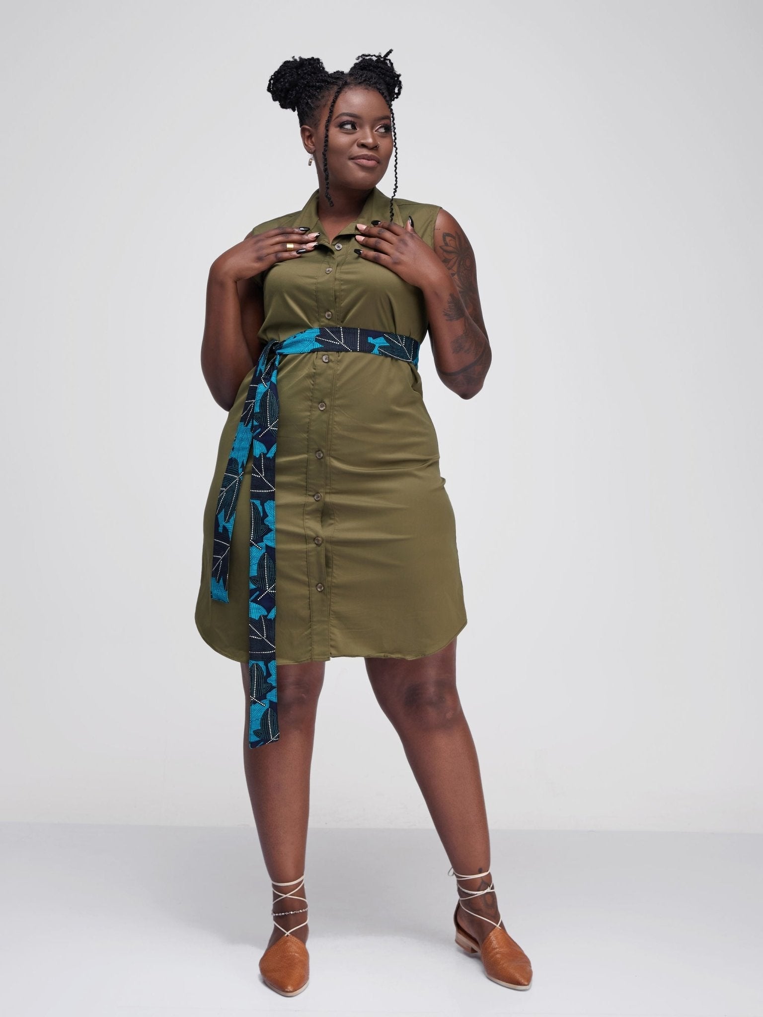 Safari Tawi Sleeveless Scalloped Shirt Dress - Hunters Green - Shop Zetu Kenya