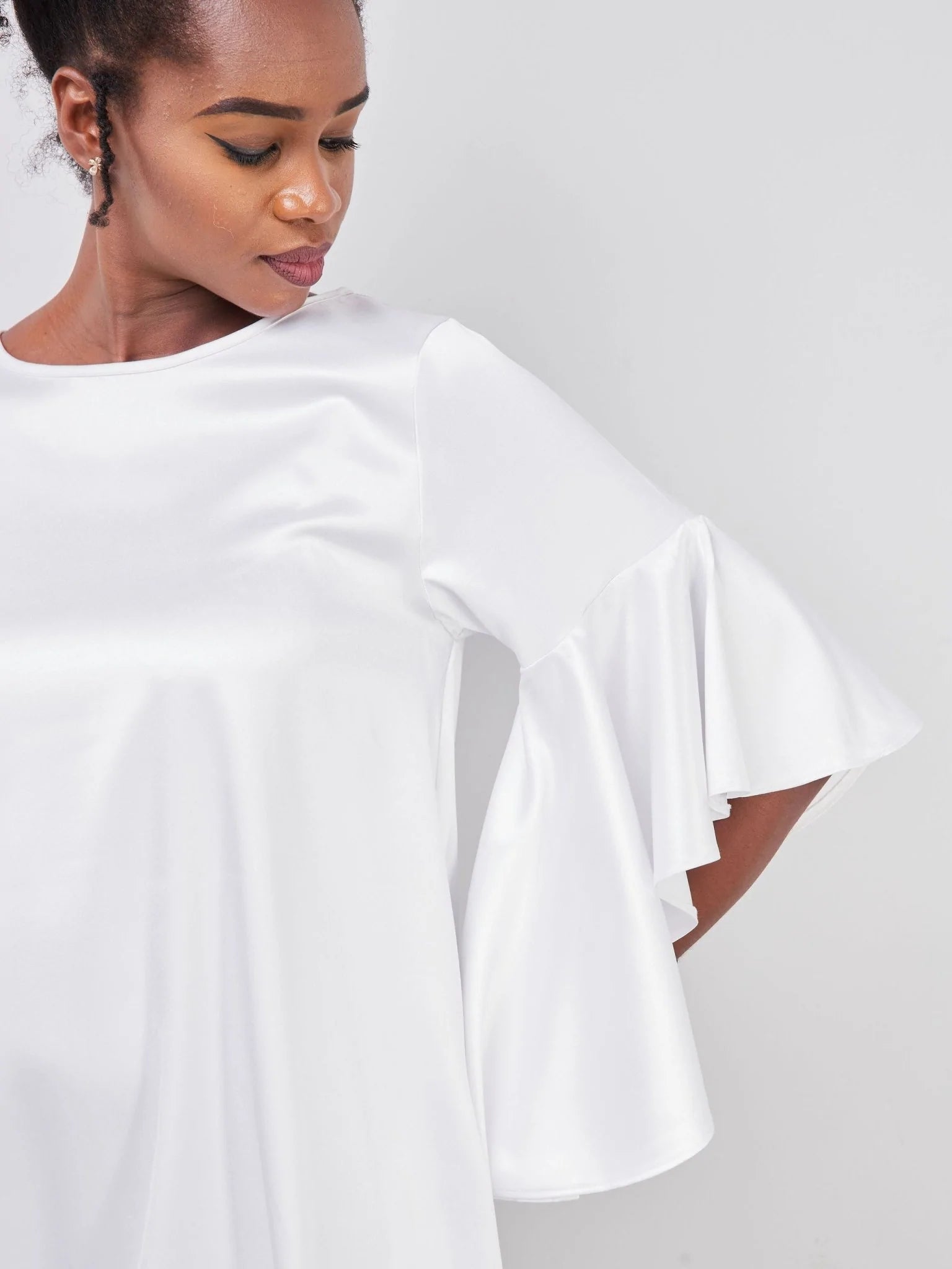 Vivo Adisa Flounce Sleeve Tent Knee Length Dress - White - Shop Zetu Kenya