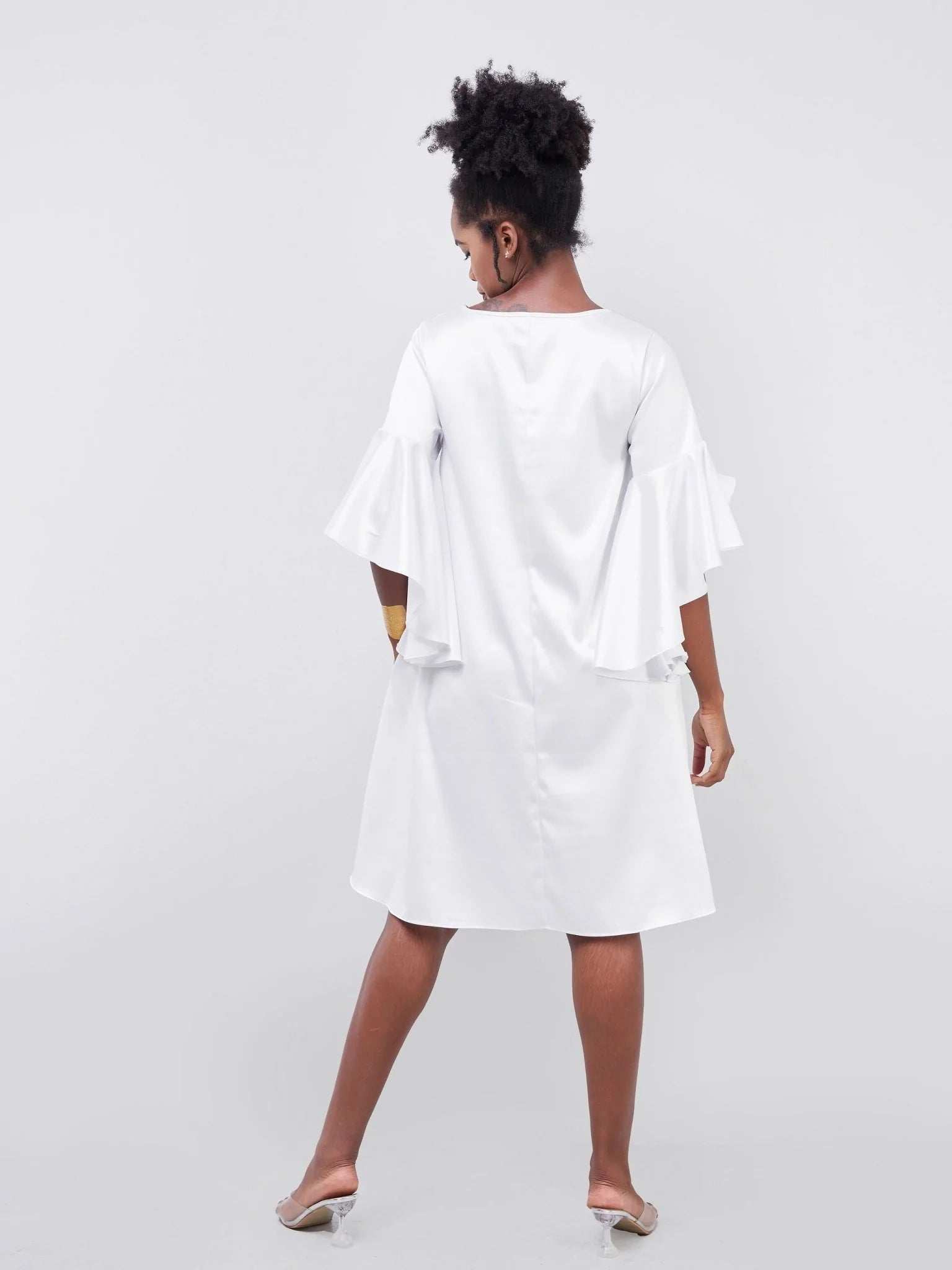 Vivo Adisa Flounce Sleeve Tent Knee Length Dress - White - Shop Zetu Kenya