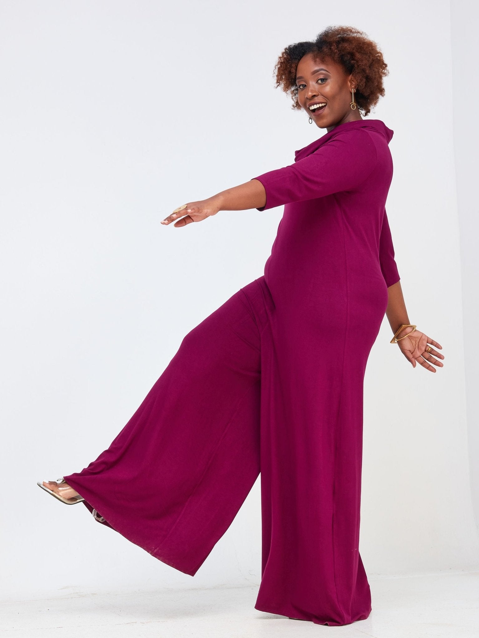 Vivo Basic Cowl Jumpsuit - Burgundy - Shop Zetu Kenya