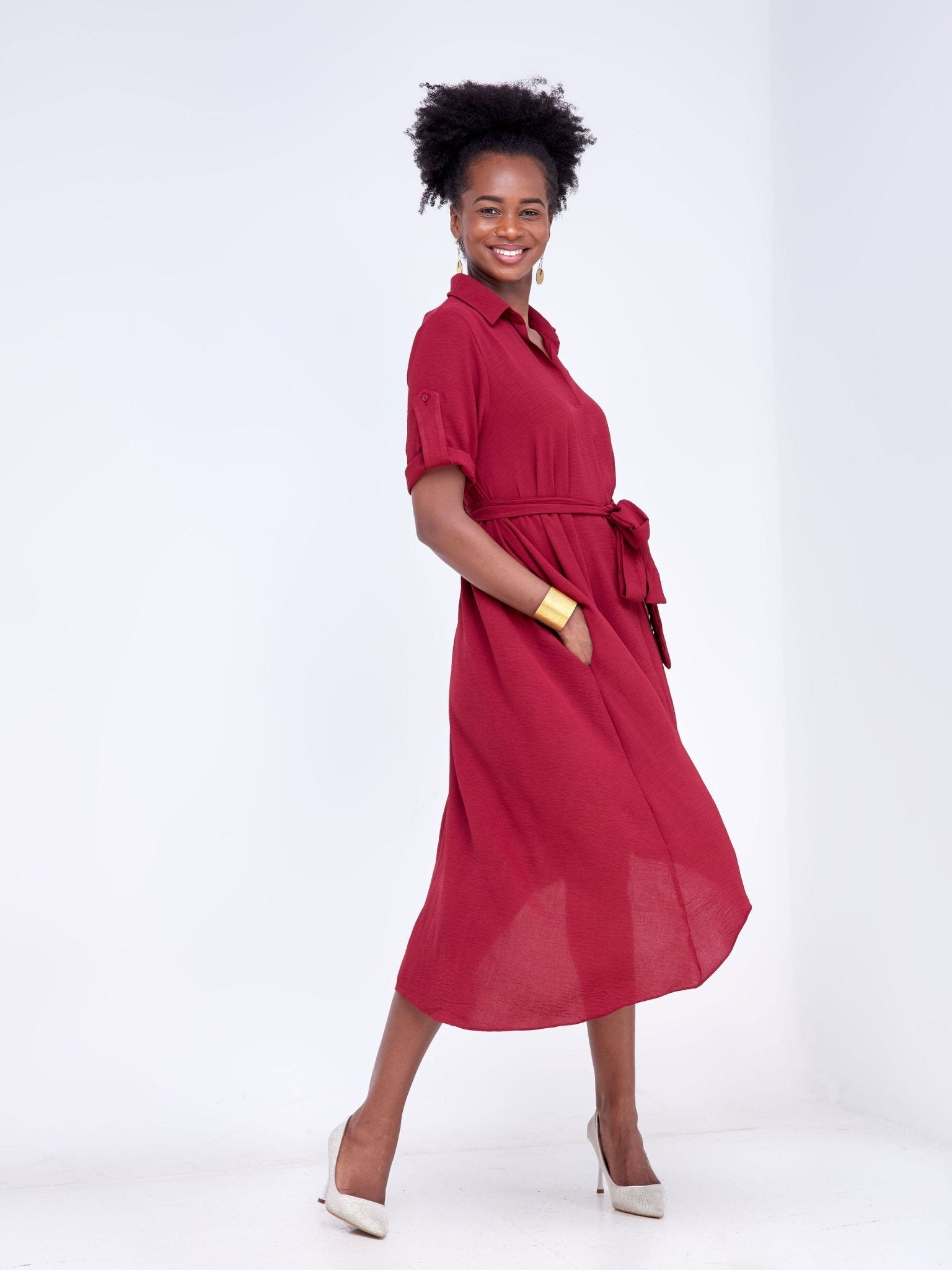 Vivo Dayo 3/4 Sleeved High Low Tent Dress - Maroon - Shop Zetu Kenya